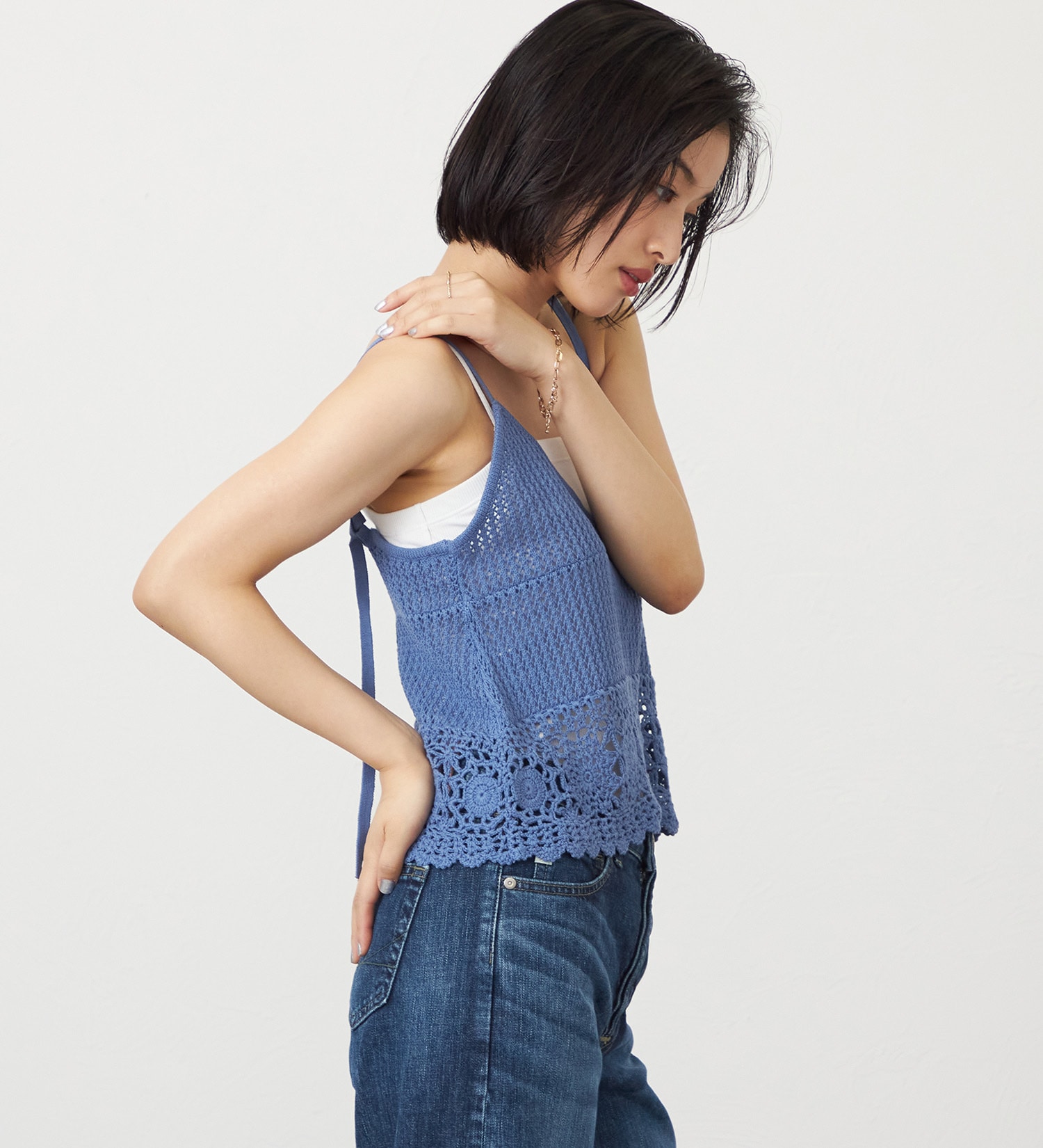 SOMETHING(サムシング)のSOMETHING クロシェニットキャミソール|トップス/ニット/セーター/レディース|ブルー