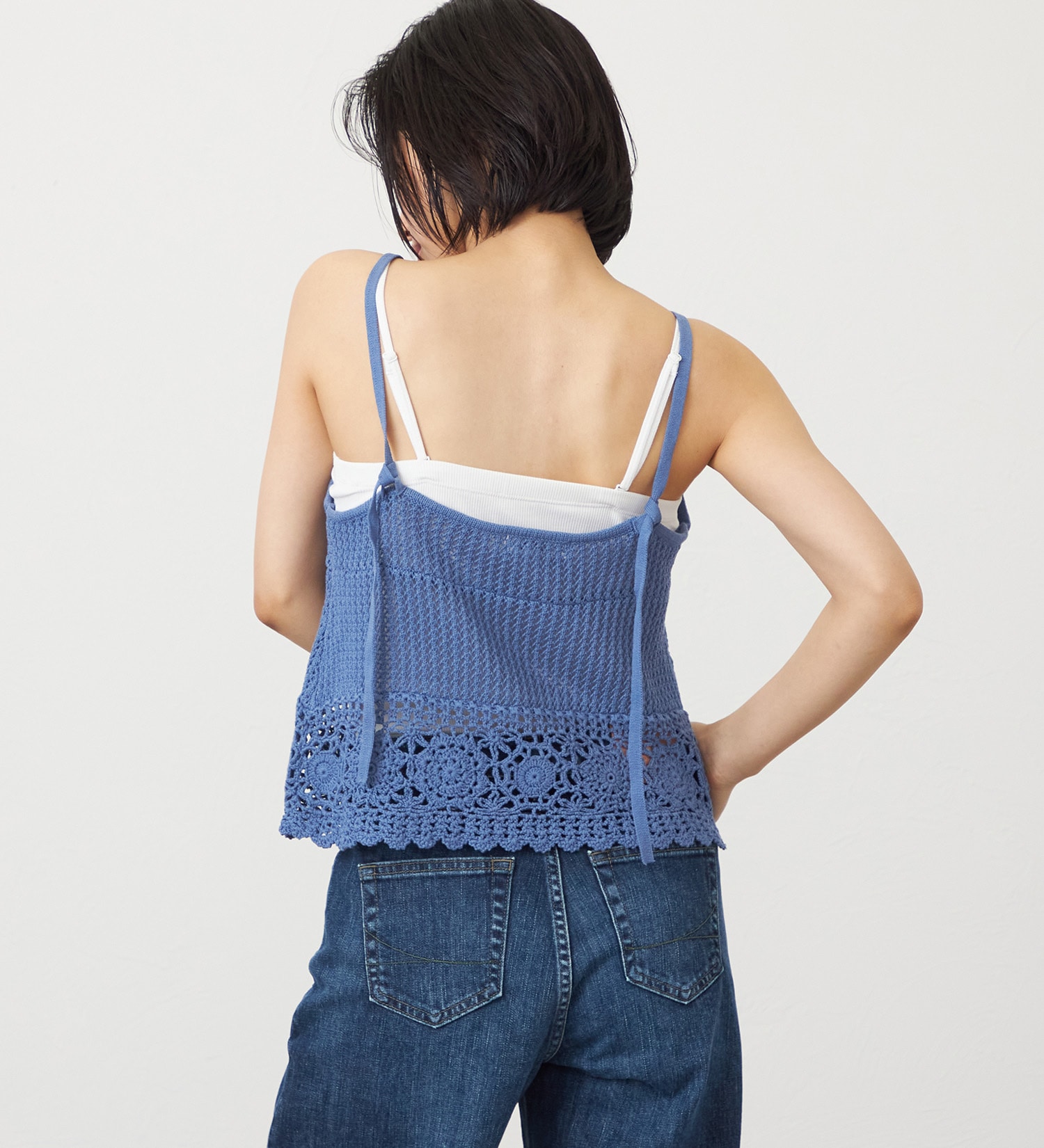 SOMETHING(サムシング)のSOMETHING クロシェニットキャミソール|トップス/ニット/セーター/レディース|ブルー