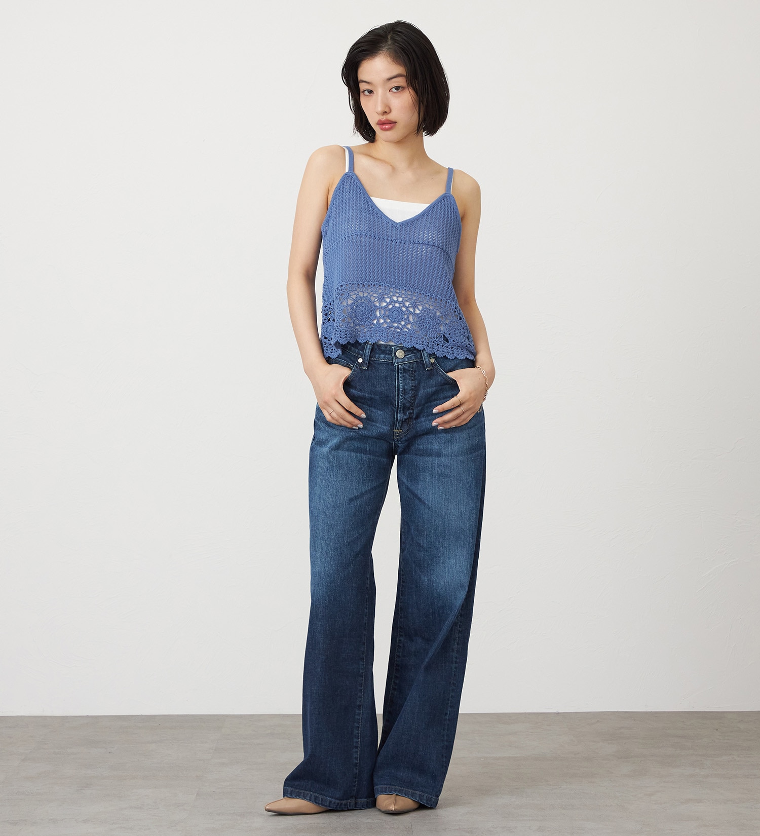 SOMETHING(サムシング)のSOMETHING クロシェニットキャミソール|トップス/ニット/セーター/レディース|ブルー