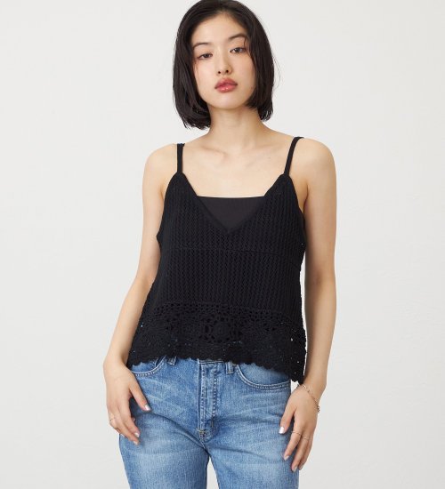 SOMETHING(サムシング)のSOMETHING クロシェニットキャミソール|トップス/ニット/セーター/レディース|ブラック