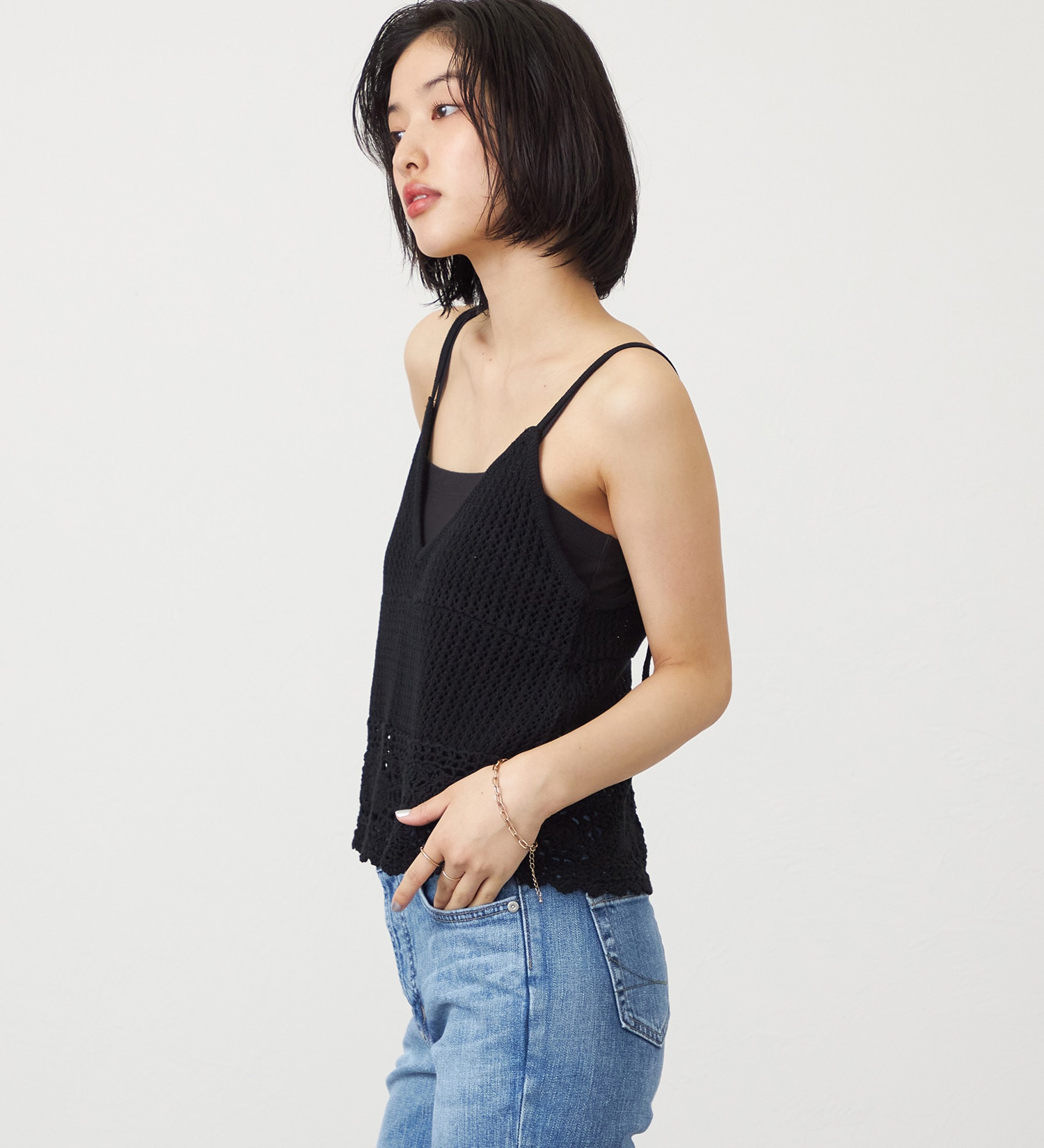 SOMETHING(サムシング)のSOMETHING クロシェニットキャミソール|トップス/ニット/セーター/レディース|ブラック