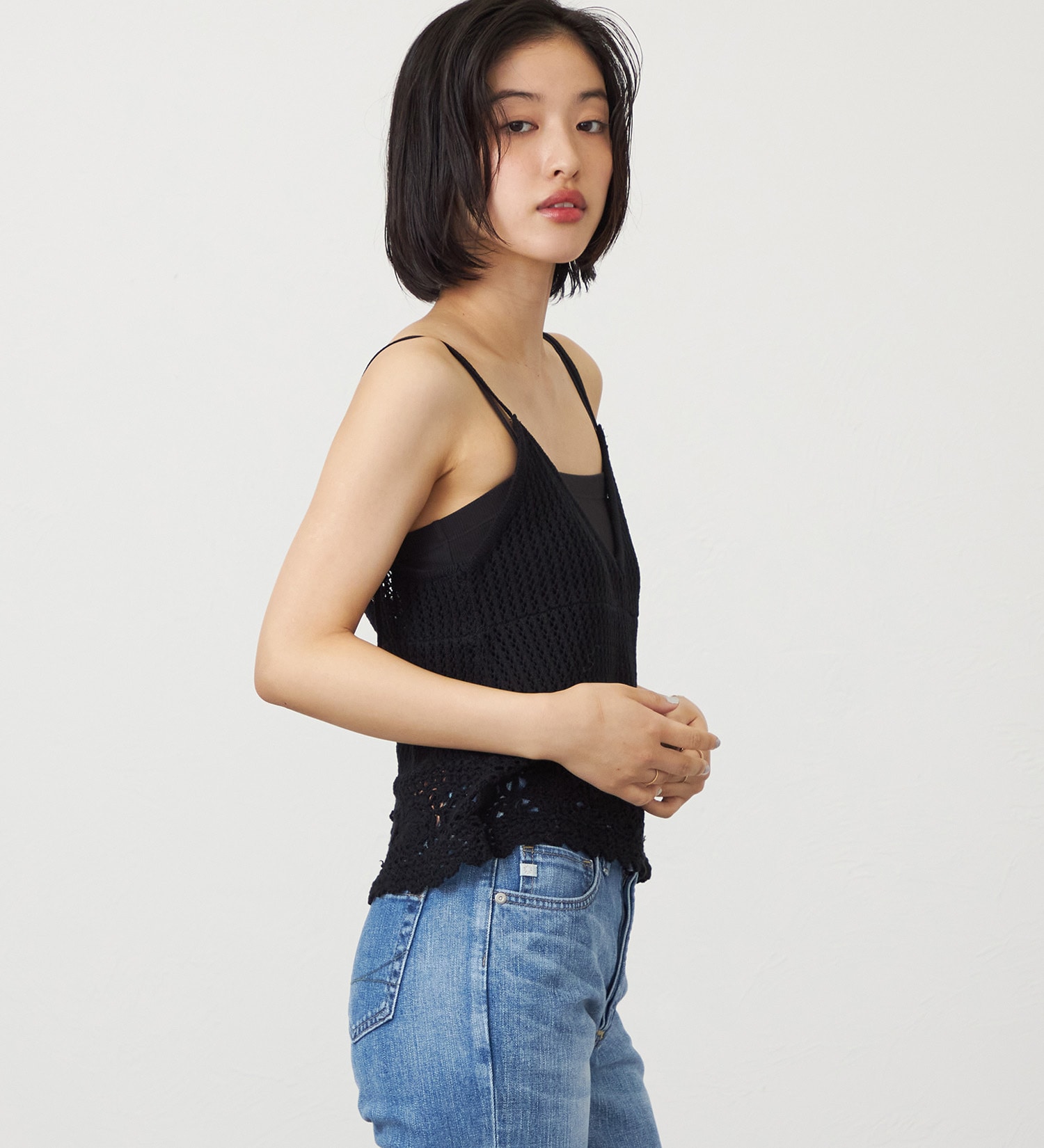 SOMETHING(サムシング)のSOMETHING クロシェニットキャミソール|トップス/ニット/セーター/レディース|ブラック