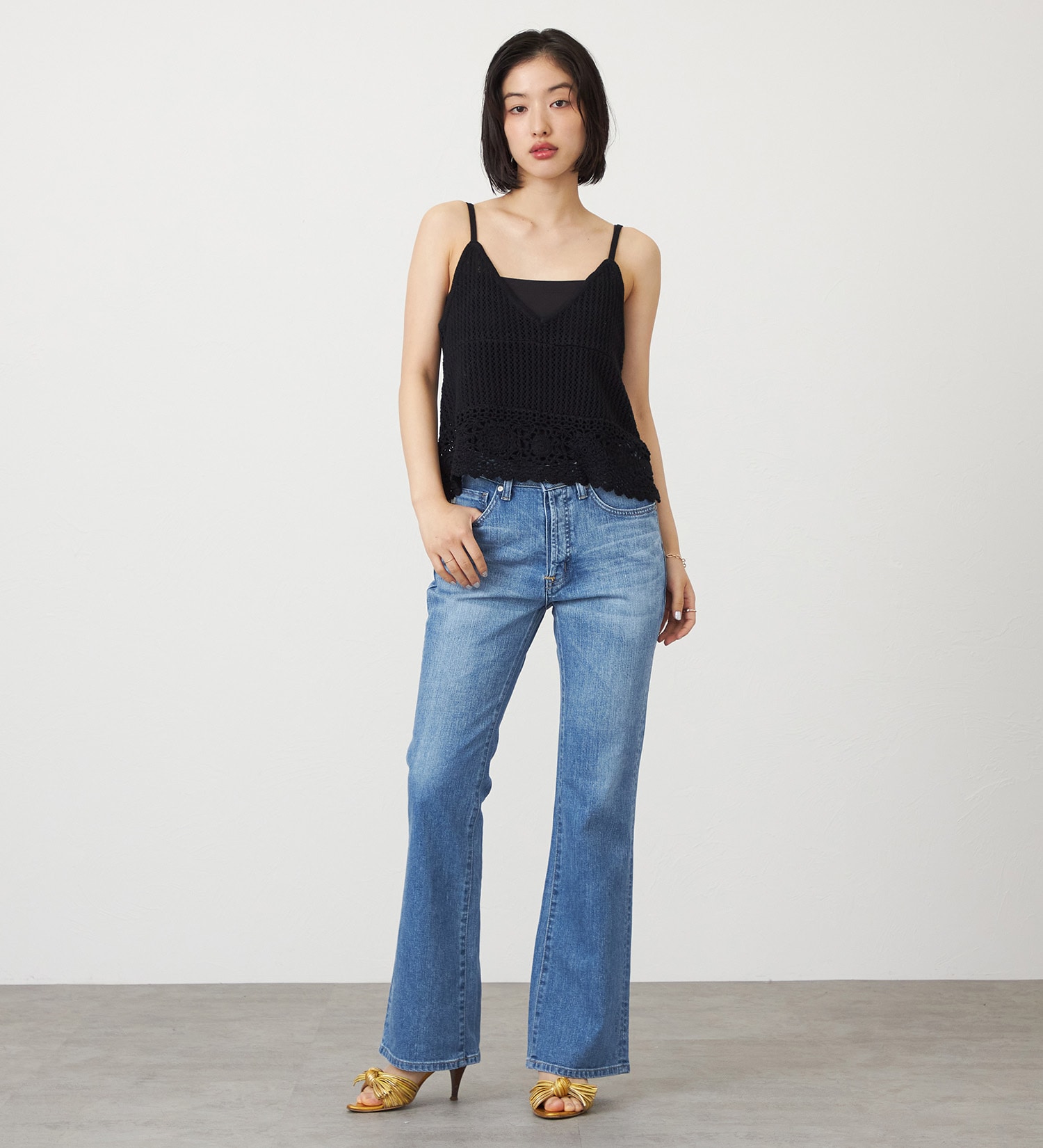 SOMETHING(サムシング)のSOMETHING クロシェニットキャミソール|トップス/ニット/セーター/レディース|ブラック