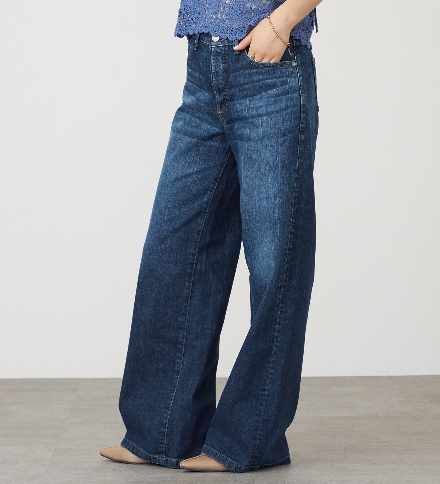 SOMETHING(サムシング)のSOMETHING LISA NOUVEAU WIDE/ワイドデニムパンツ|パンツ/デニム/ジーンズパンツ/レディース|濃色ブルー