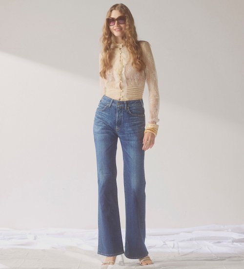 のSOMETHING  LISA NOUVEAU FLARE/フレアデニムパンツ|//|中色ブルー