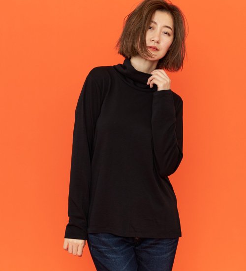 SOMETHING(サムシング)のSOMETHING BODYFIREタートルネックカットソー【暖】|トップス/Tシャツ/カットソー/レディース|ブラック