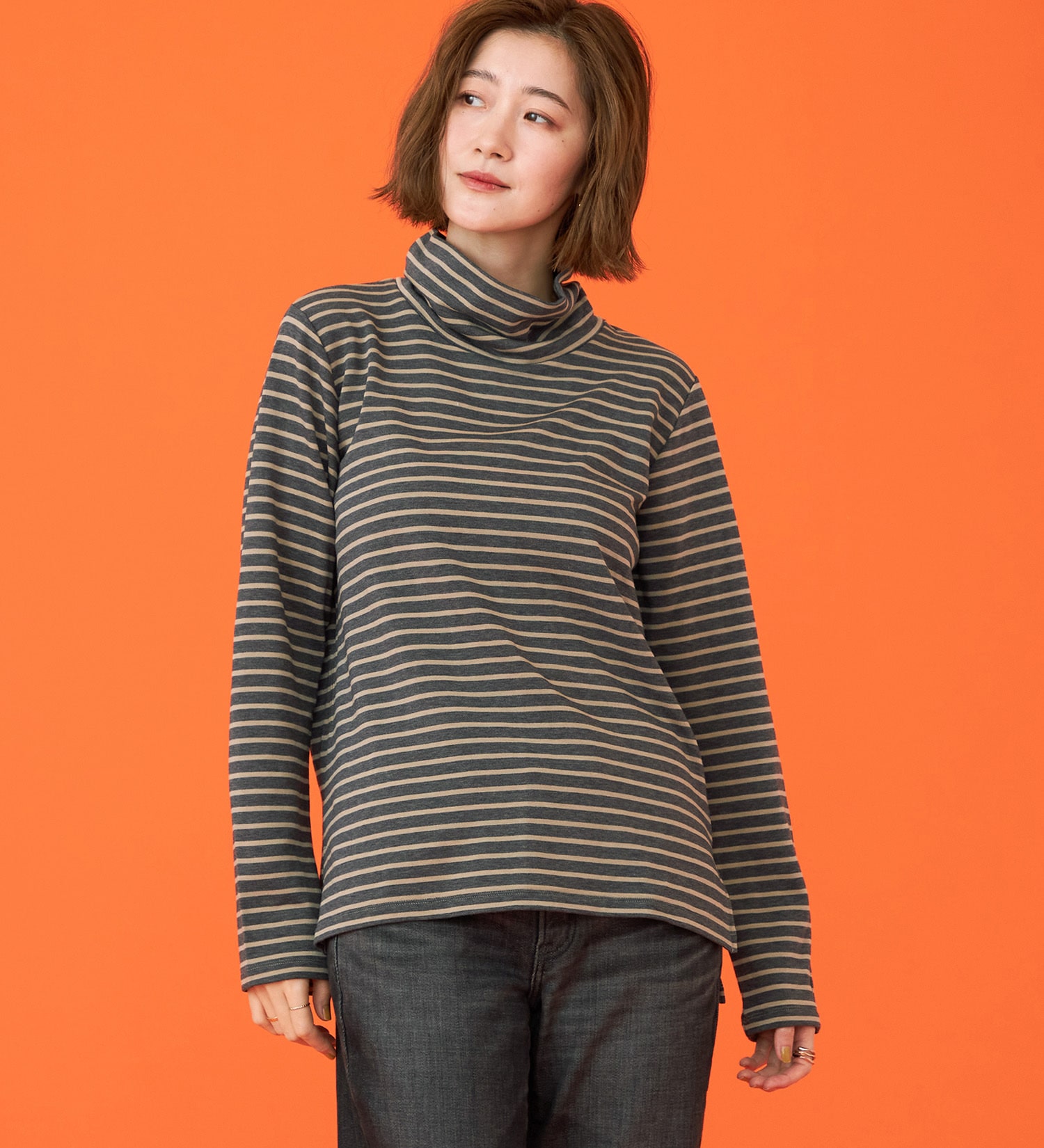 SOMETHING(サムシング)のSOMETHING BODYFIREタートルネックカットソー【暖】|トップス/Tシャツ/カットソー/レディース|グレー系その他