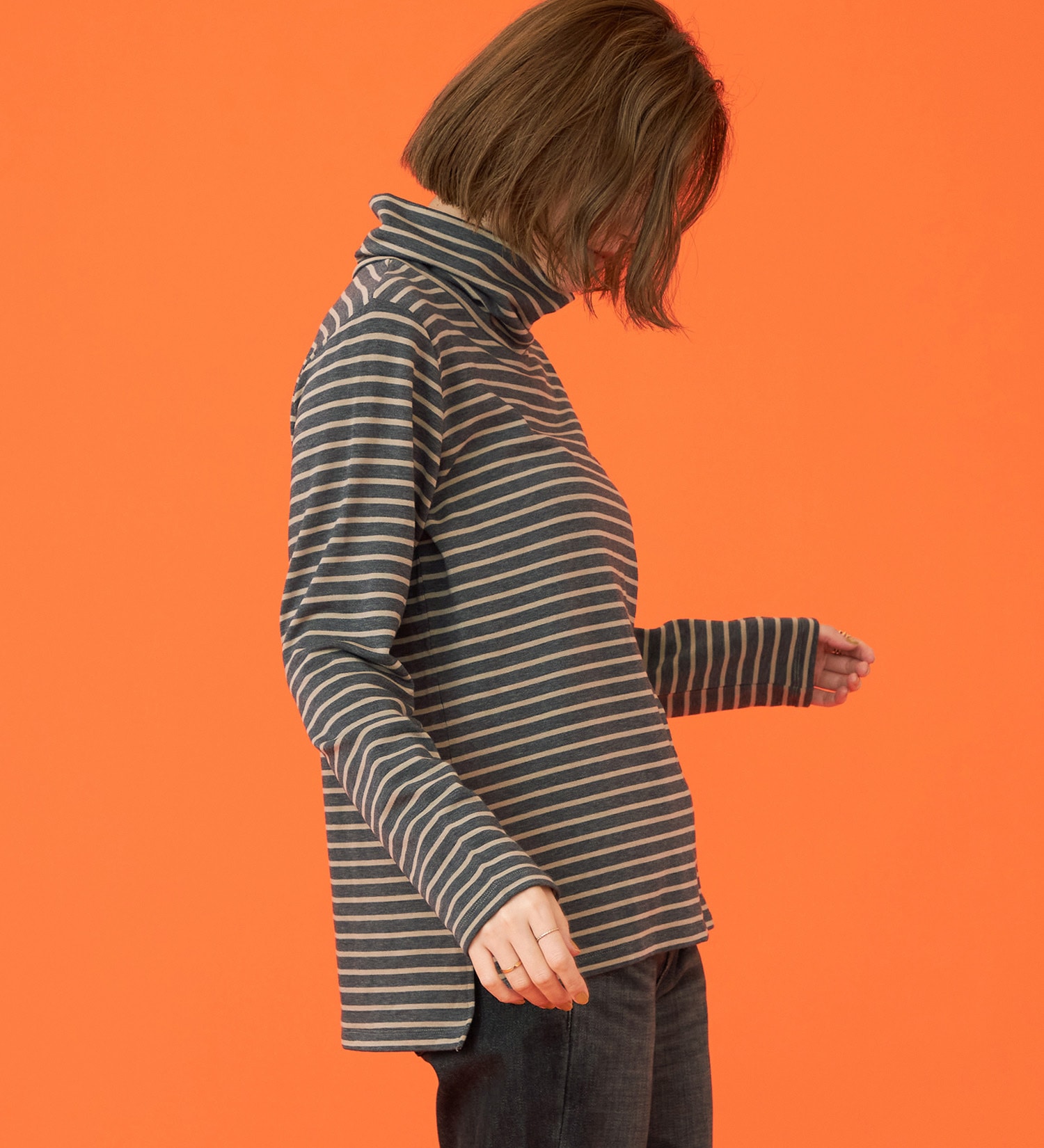 SOMETHING(サムシング)のSOMETHING BODYFIREタートルネックカットソー【暖】|トップス/Tシャツ/カットソー/レディース|グレー系その他