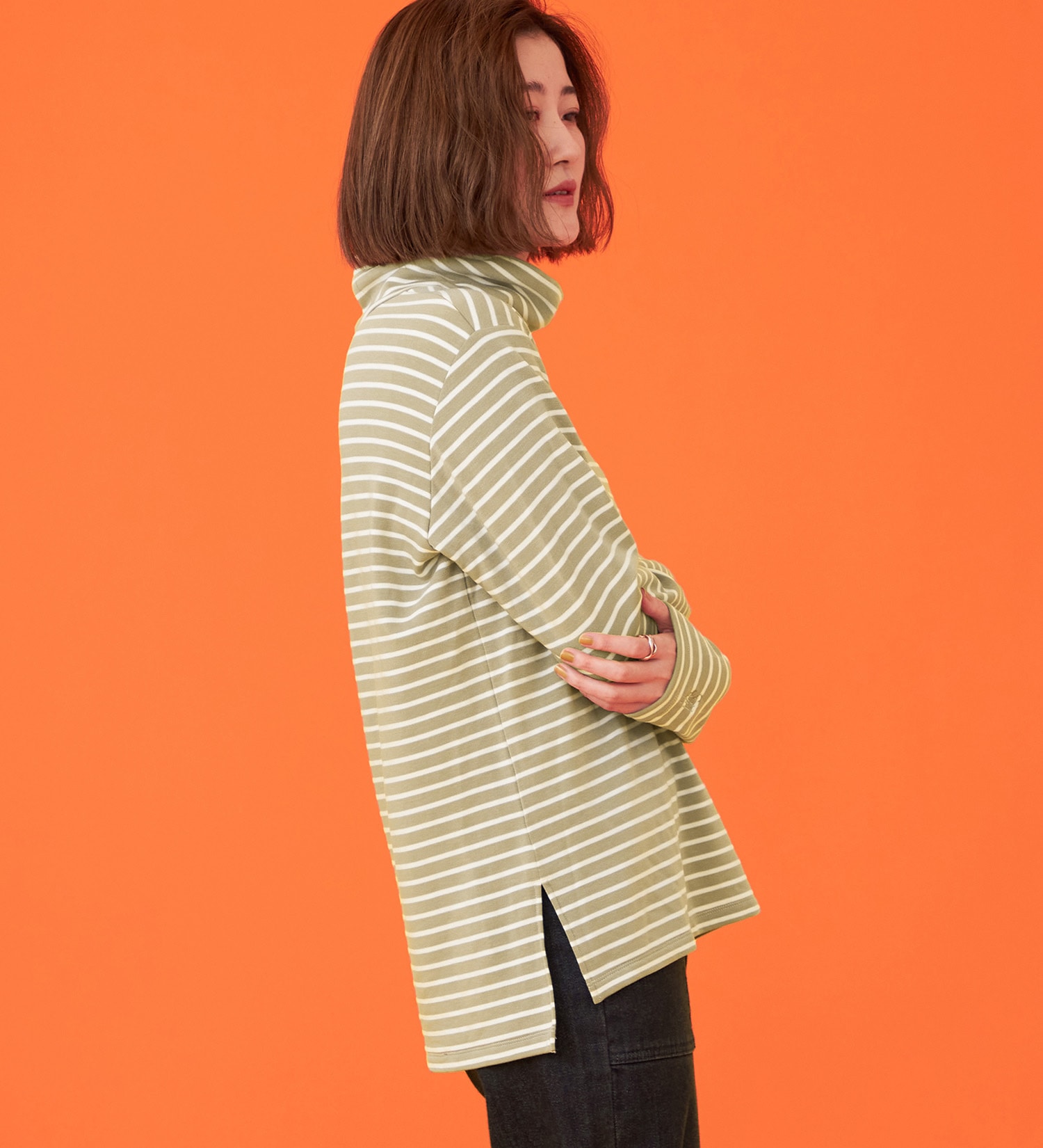 SOMETHING(サムシング)のSOMETHING BODYFIREタートルネックカットソー【暖】|トップス/Tシャツ/カットソー/レディース|ベージュ系その他