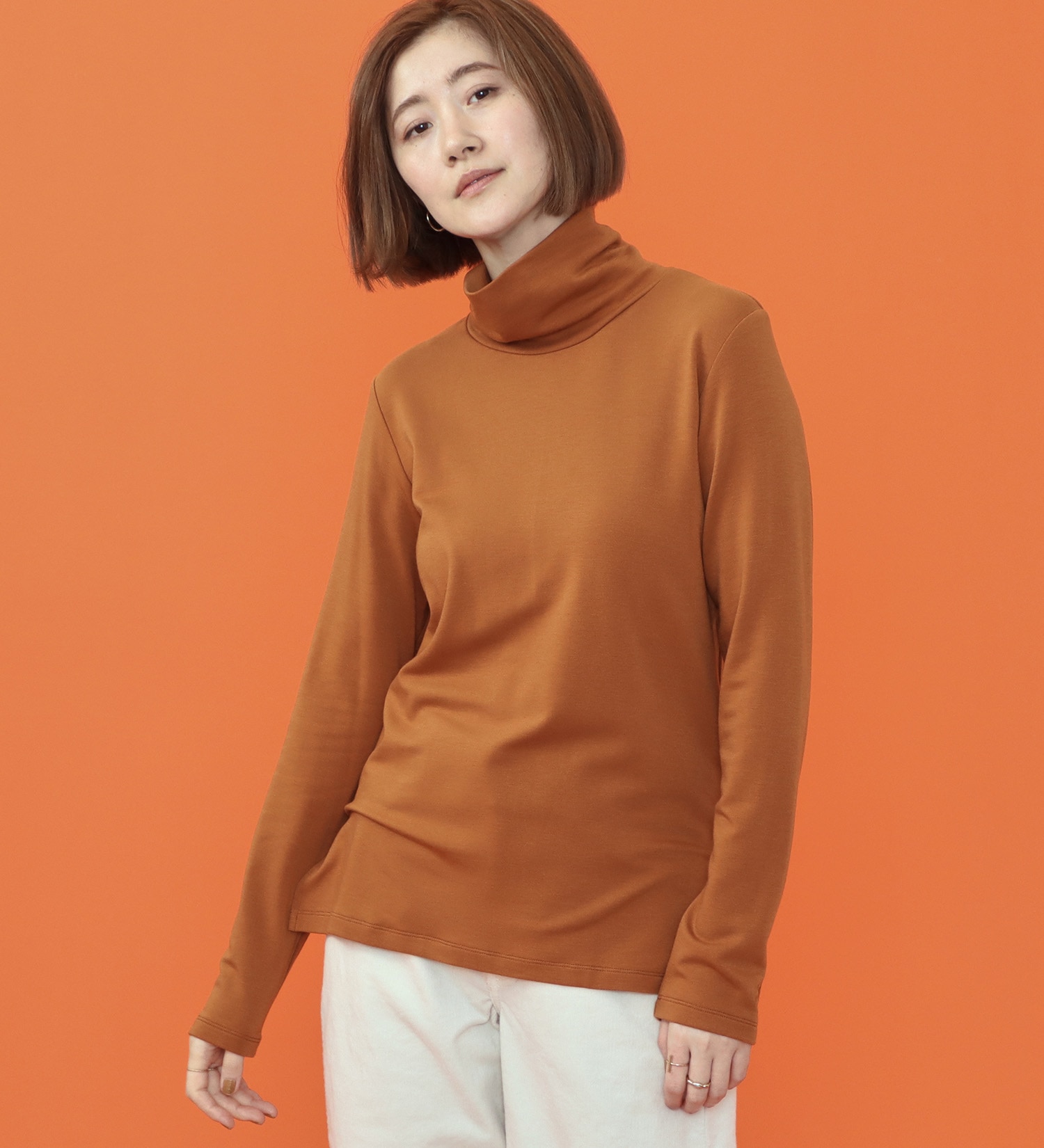 SOMETHING(サムシング)のSOMETHING BODY FIRE タートルネックカットソー【長袖】|トップス/Tシャツ/カットソー/レディース|オレンジ