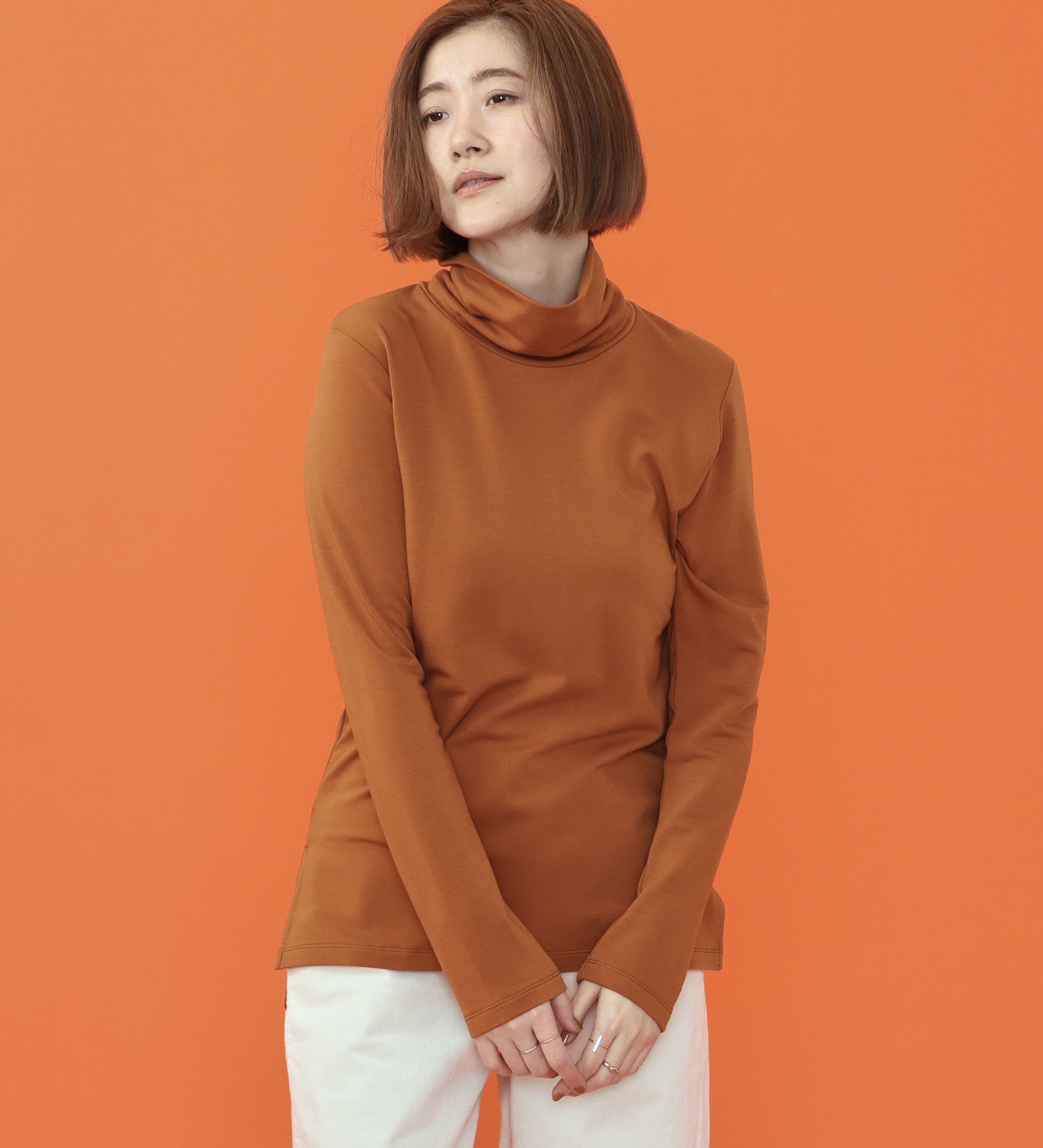 SOMETHING(サムシング)のSOMETHING BODY FIRE タートルネックカットソー【長袖】|トップス/Tシャツ/カットソー/レディース|オレンジ
