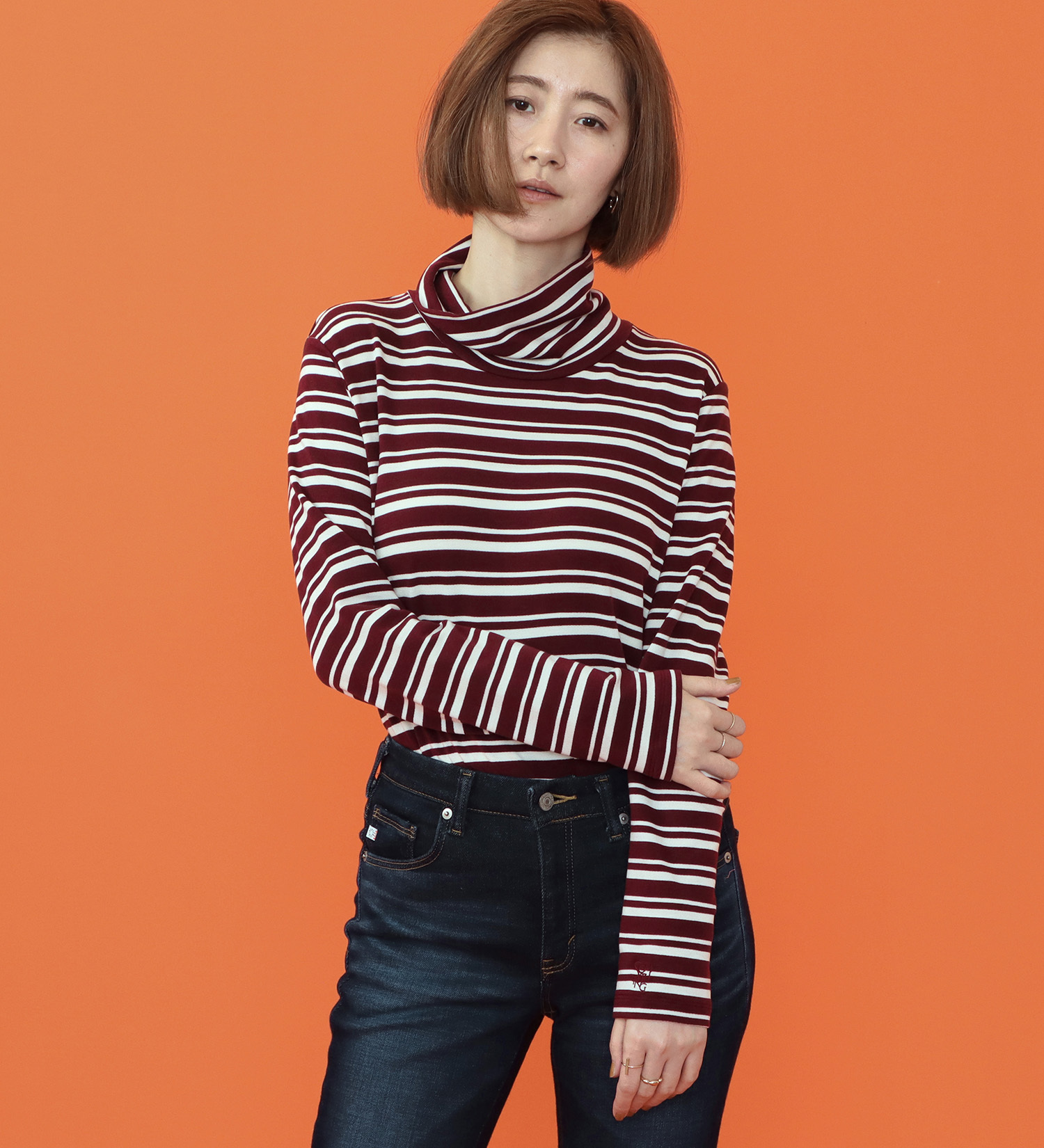 SOMETHING(サムシング)のSOMETHING BODY FIRE タートルネックカットソー【長袖】|トップス/Tシャツ/カットソー/レディース|バーガンディー