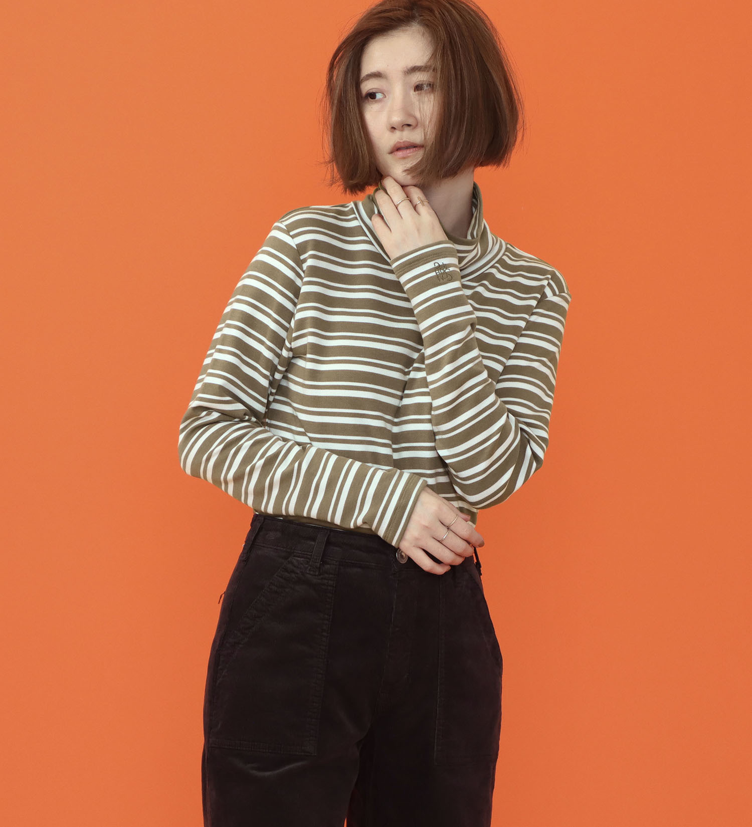 SOMETHING(サムシング)のSOMETHING BODY FIRE タートルネックカットソー【長袖】|トップス/Tシャツ/カットソー/レディース|ライトカーキ