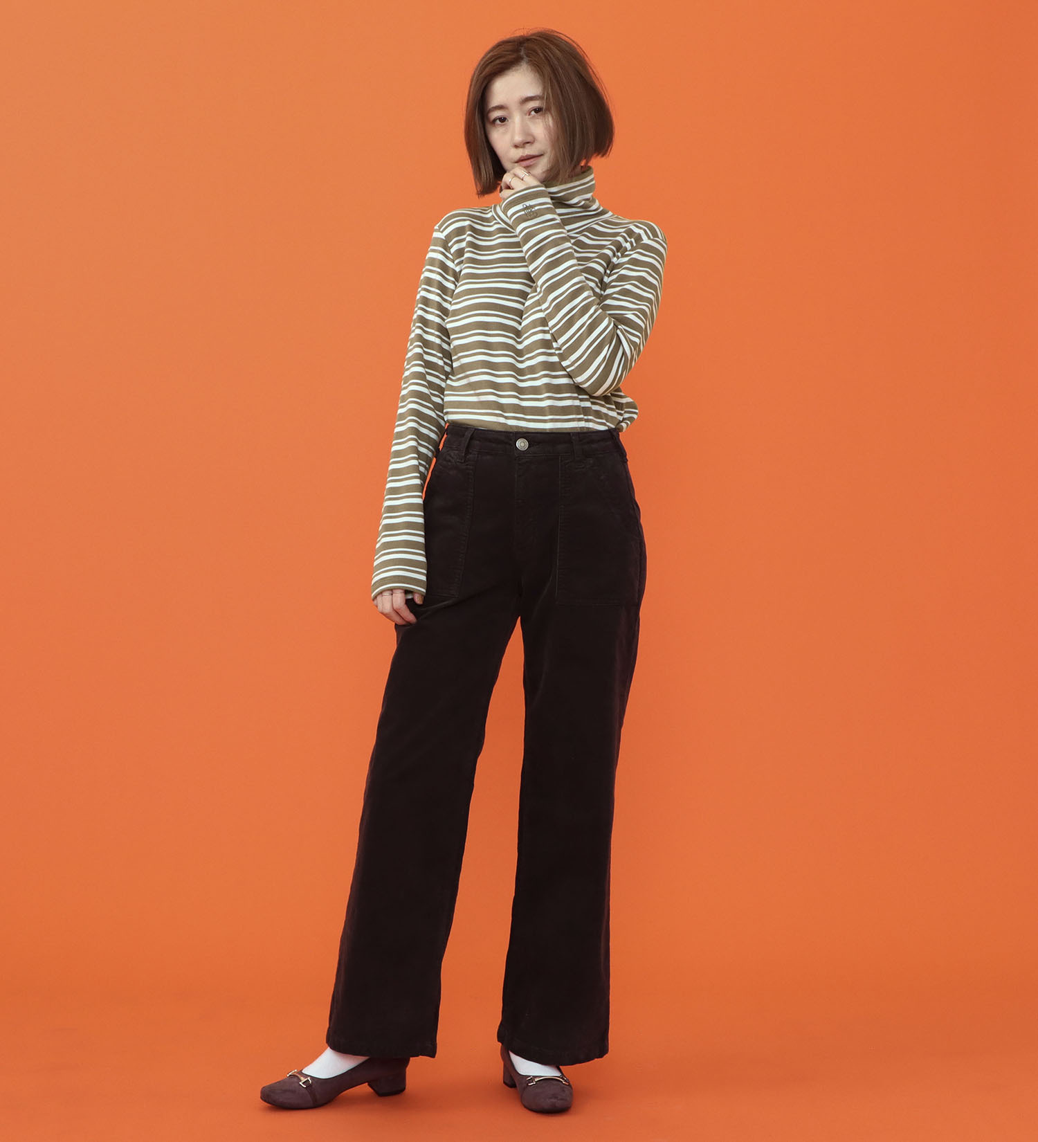 SOMETHING(サムシング)のSOMETHING BODY FIRE タートルネックカットソー【長袖】|トップス/Tシャツ/カットソー/レディース|ライトカーキ
