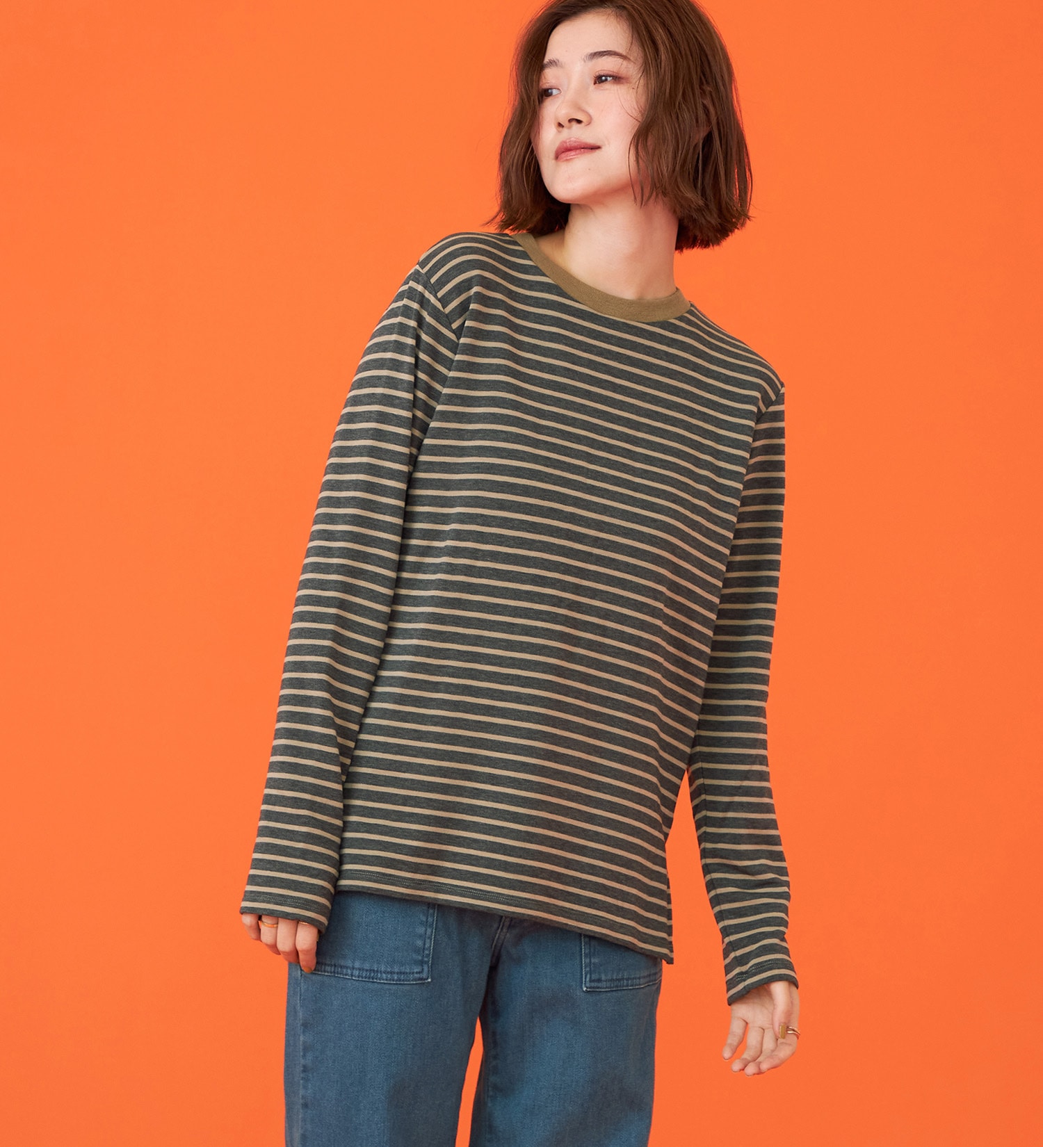 SOMETHING(サムシング)のSOMETHING BODYFIREモックネック長袖カットソー【暖】|トップス/Tシャツ/カットソー/レディース|グレー系その他