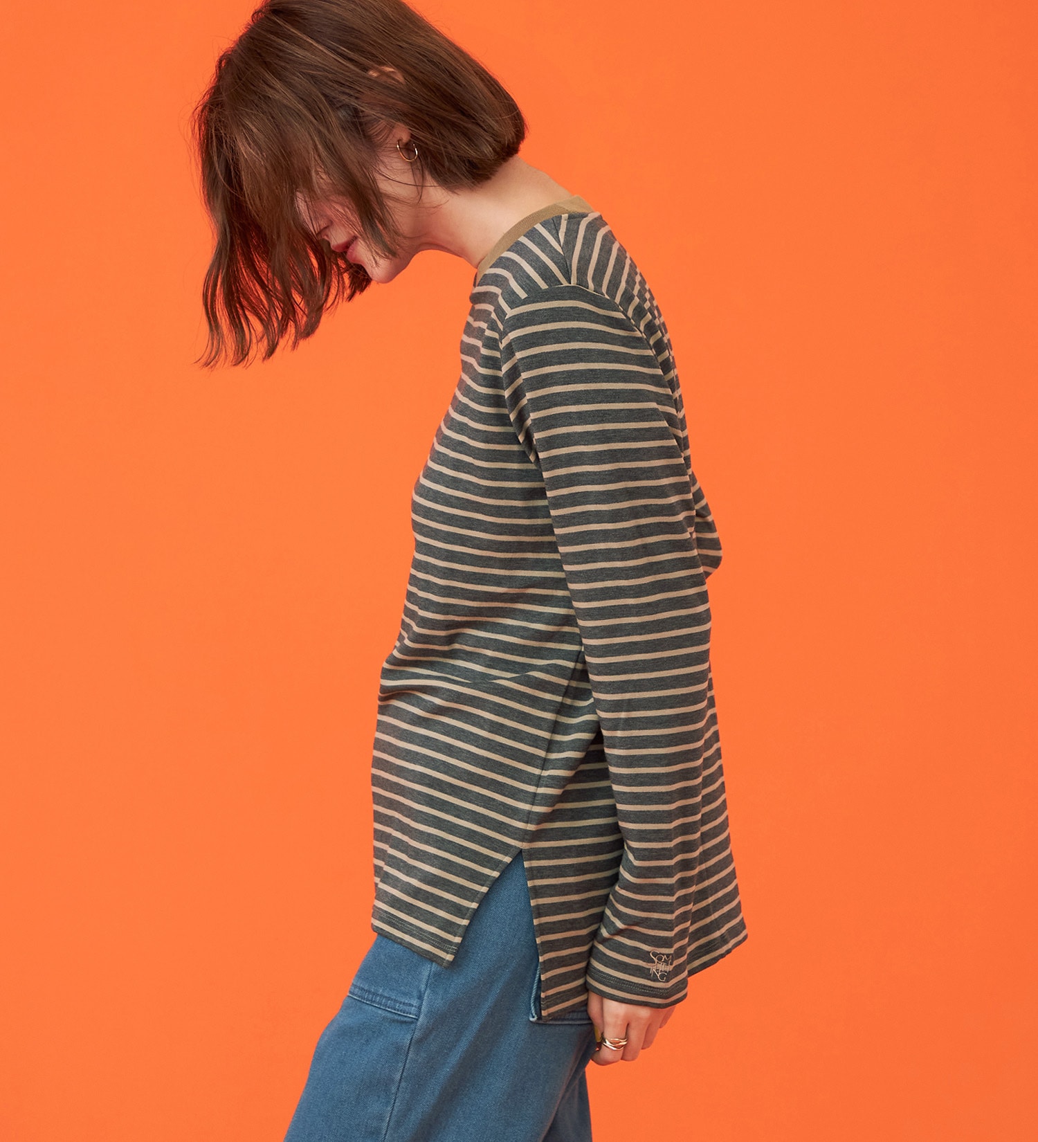 SOMETHING(サムシング)のSOMETHING BODYFIREモックネック長袖カットソー【暖】|トップス/Tシャツ/カットソー/レディース|グレー系その他