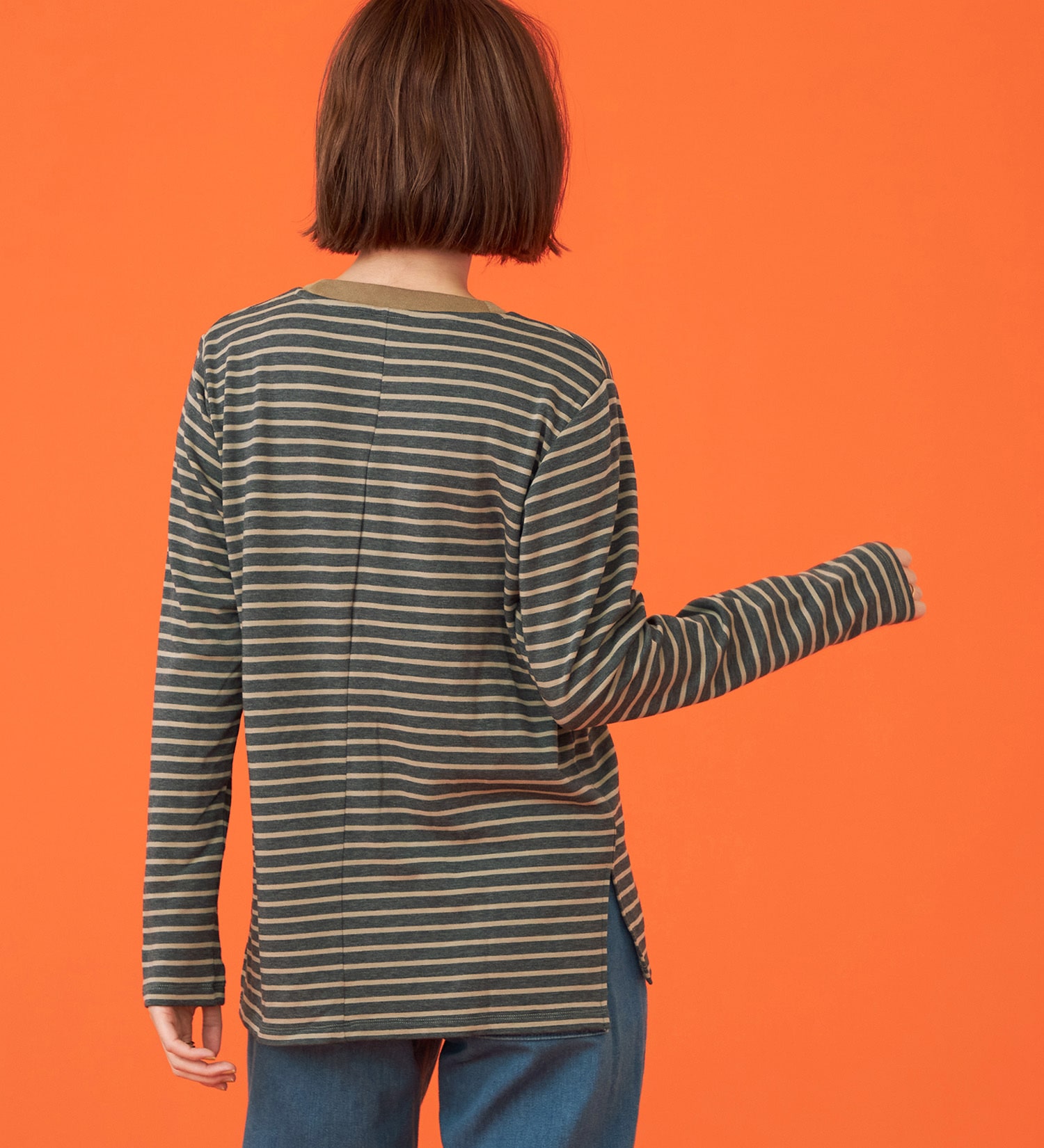 SOMETHING(サムシング)のSOMETHING BODYFIREモックネック長袖カットソー【暖】|トップス/Tシャツ/カットソー/レディース|グレー系その他