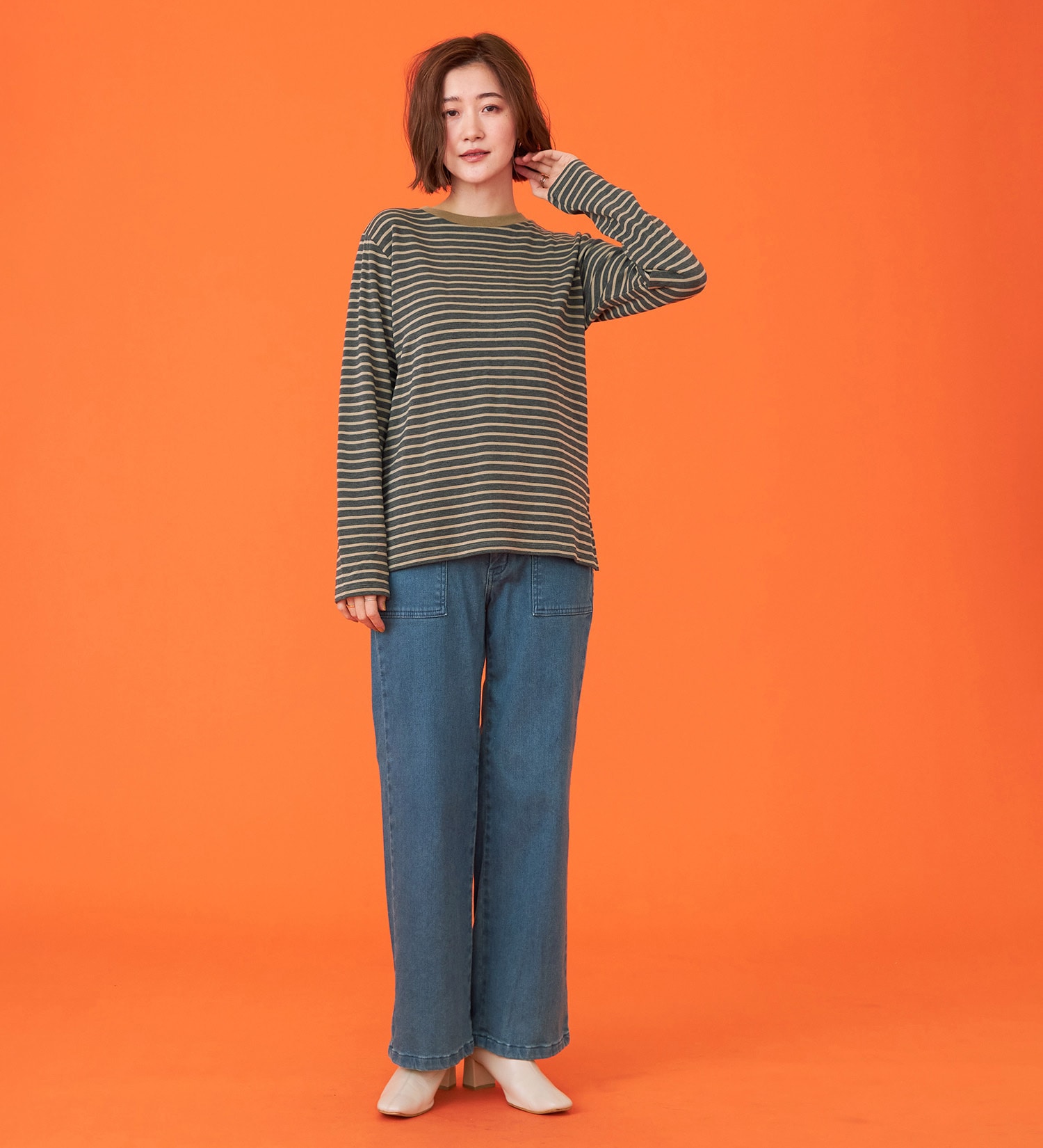 SOMETHING(サムシング)のSOMETHING BODYFIREモックネック長袖カットソー【暖】|トップス/Tシャツ/カットソー/レディース|グレー系その他