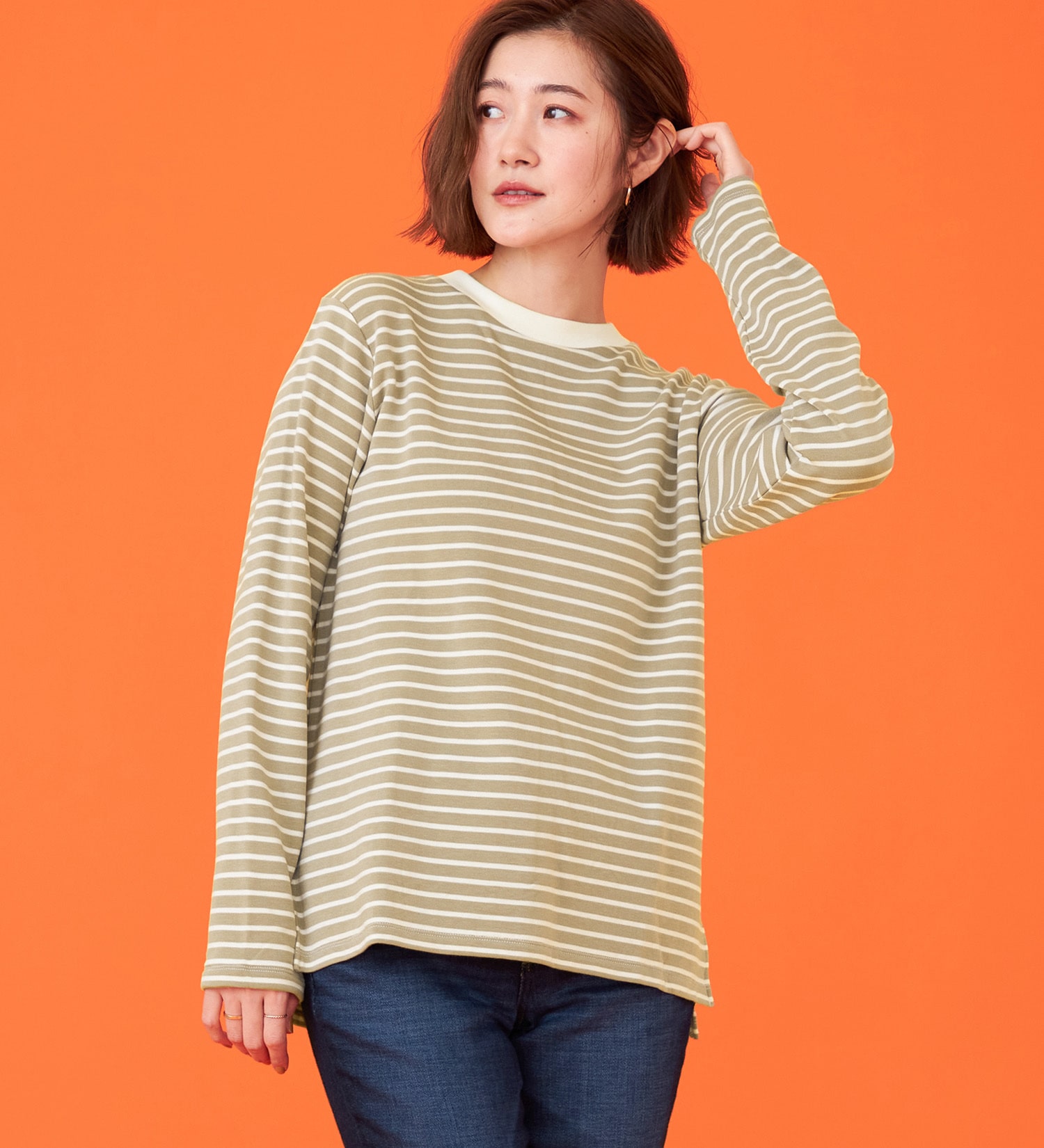 SOMETHING(サムシング)のSOMETHING BODYFIREモックネック長袖カットソー【暖】|トップス/Tシャツ/カットソー/レディース|ベージュ系その他