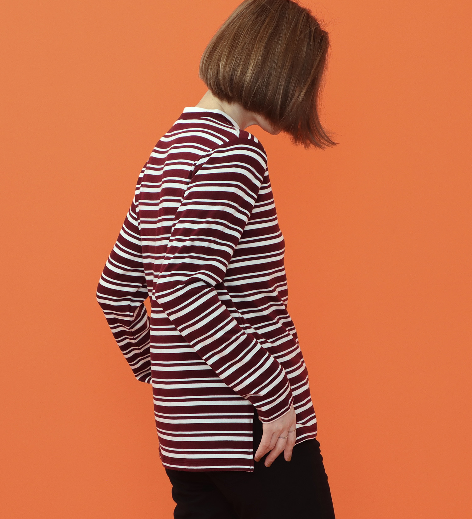 SOMETHING(サムシング)のSOMETHING BODY FIRE レイヤードネックカットソー【長袖】|トップス/Tシャツ/カットソー/レディース|バーガンディー