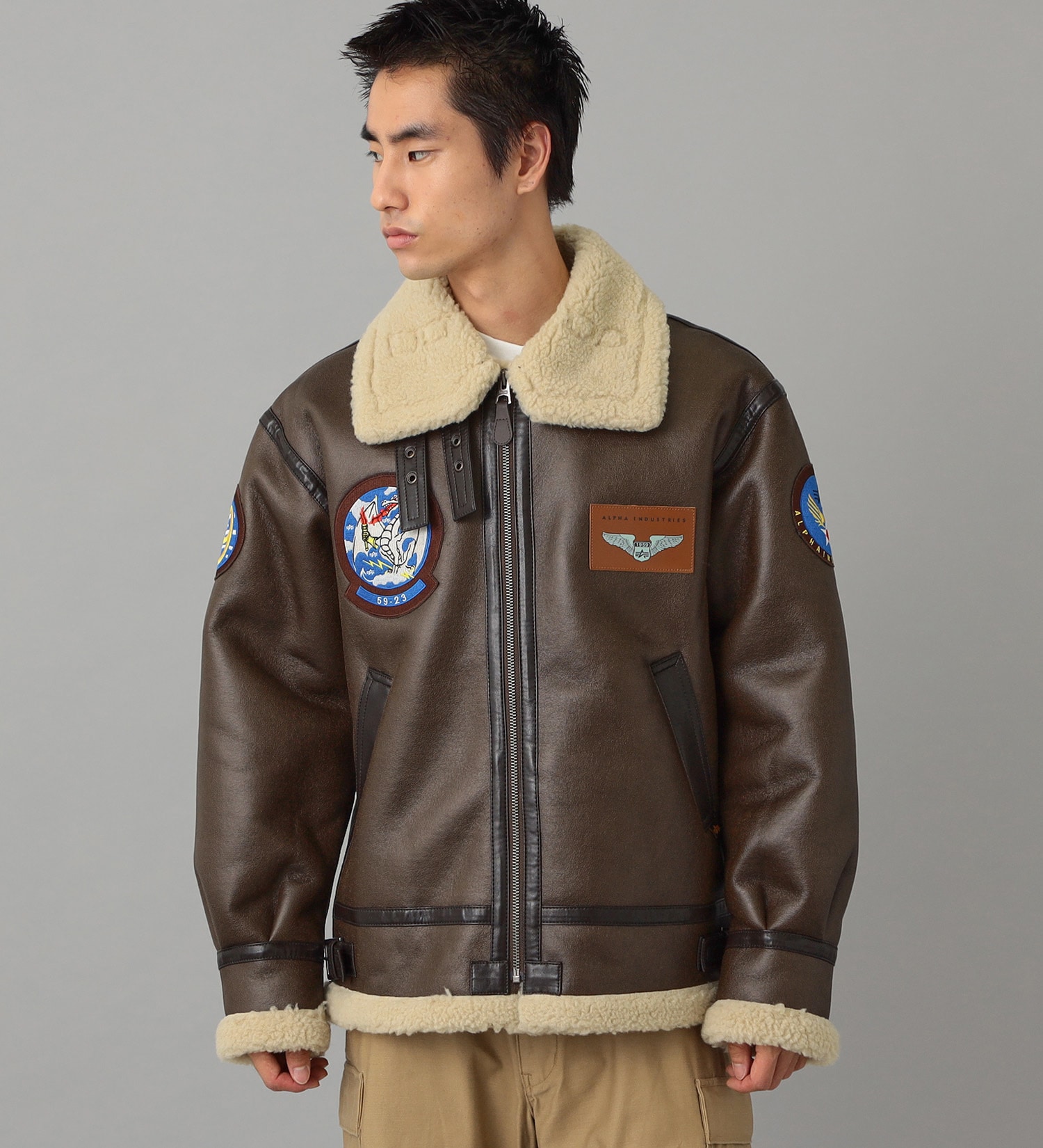 ALPHA INDUSTRIES B-3 フェイクムートンジャケット - レザージャケット