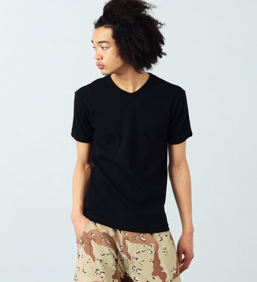 ALPHA(アルファ)の半袖VネックリブTシャツ|トップス/Tシャツ/カットソー/メンズ|ブラック