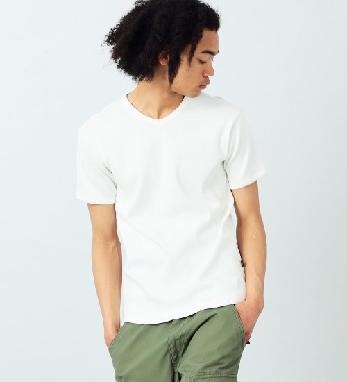 ALPHA(アルファ)の半袖VネックリブTシャツ|トップス/Tシャツ/カットソー/メンズ|ホワイト