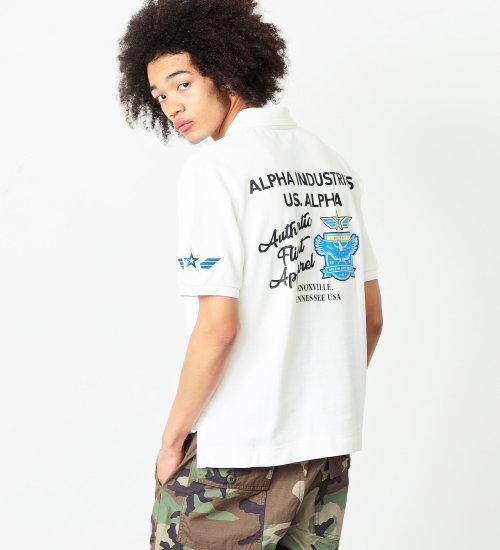 ALPHA(アルファ)のミリタリープリントポロシャツ|トップス/ポロシャツ/メンズ|ホワイト