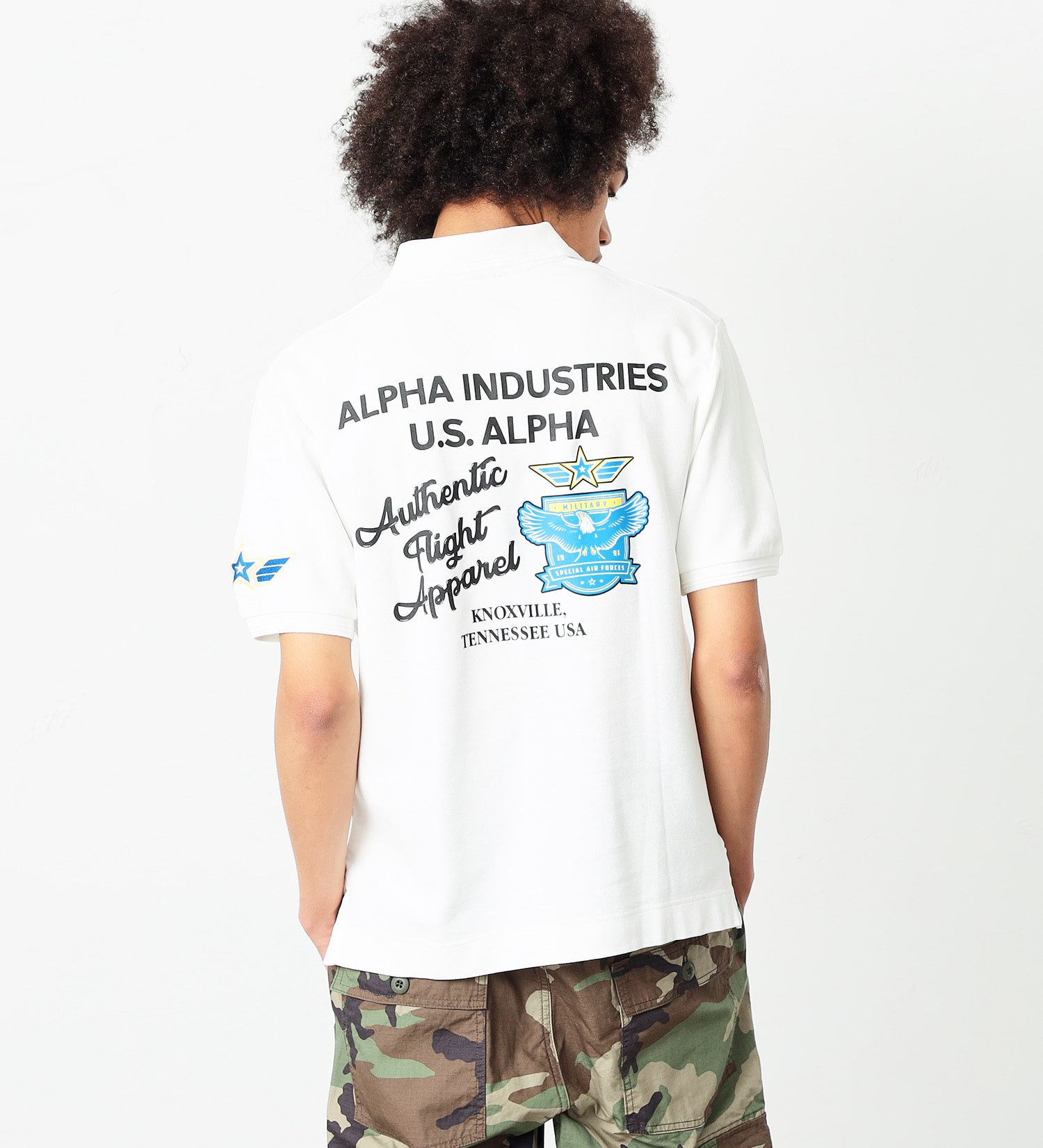 ALPHA(アルファ)のミリタリープリントポロシャツ|トップス/ポロシャツ/メンズ|ホワイト