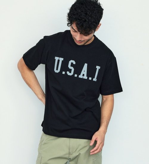 ALPHA(アルファ)のUSAI プリントTシャツ|トップス/Tシャツ/カットソー/メンズ|ブラック