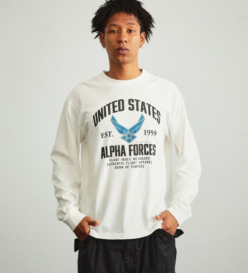 ALPHA(アルファ)のエアフォースプリント 長袖Tシャツ|トップス/Tシャツ/カットソー/メンズ|ホワイト