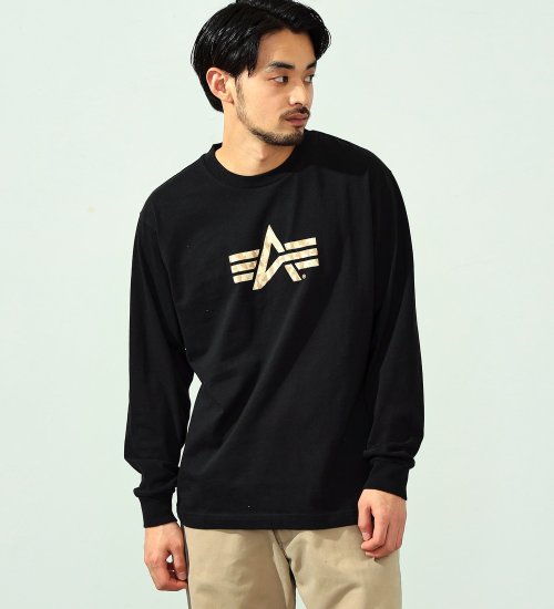 ALPHA(アルファ)のAマークプリント 長袖Tシャツ（デザートカモ）|トップス/Tシャツ/カットソー/メンズ|ブラック