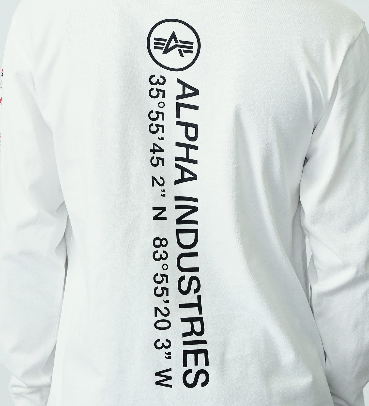 ALPHA(アルファ)の【おまとめ割対象】袖ロゴ バックプリント長袖Tシャツ|トップス/Tシャツ/カットソー/メンズ|ホワイト
