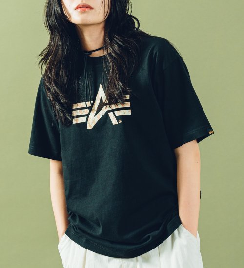 ALPHA(アルファ)の【TIME SALE】AマークロゴプリントTシャツ 半袖(デザートカモ柄)|トップス/Tシャツ/カットソー/メンズ|ブラック