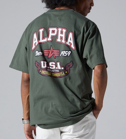 ALPHA(アルファ)のFLYING-Aマーク バックプリントTシャツ 半袖|トップス/Tシャツ/カットソー/メンズ|グリーン
