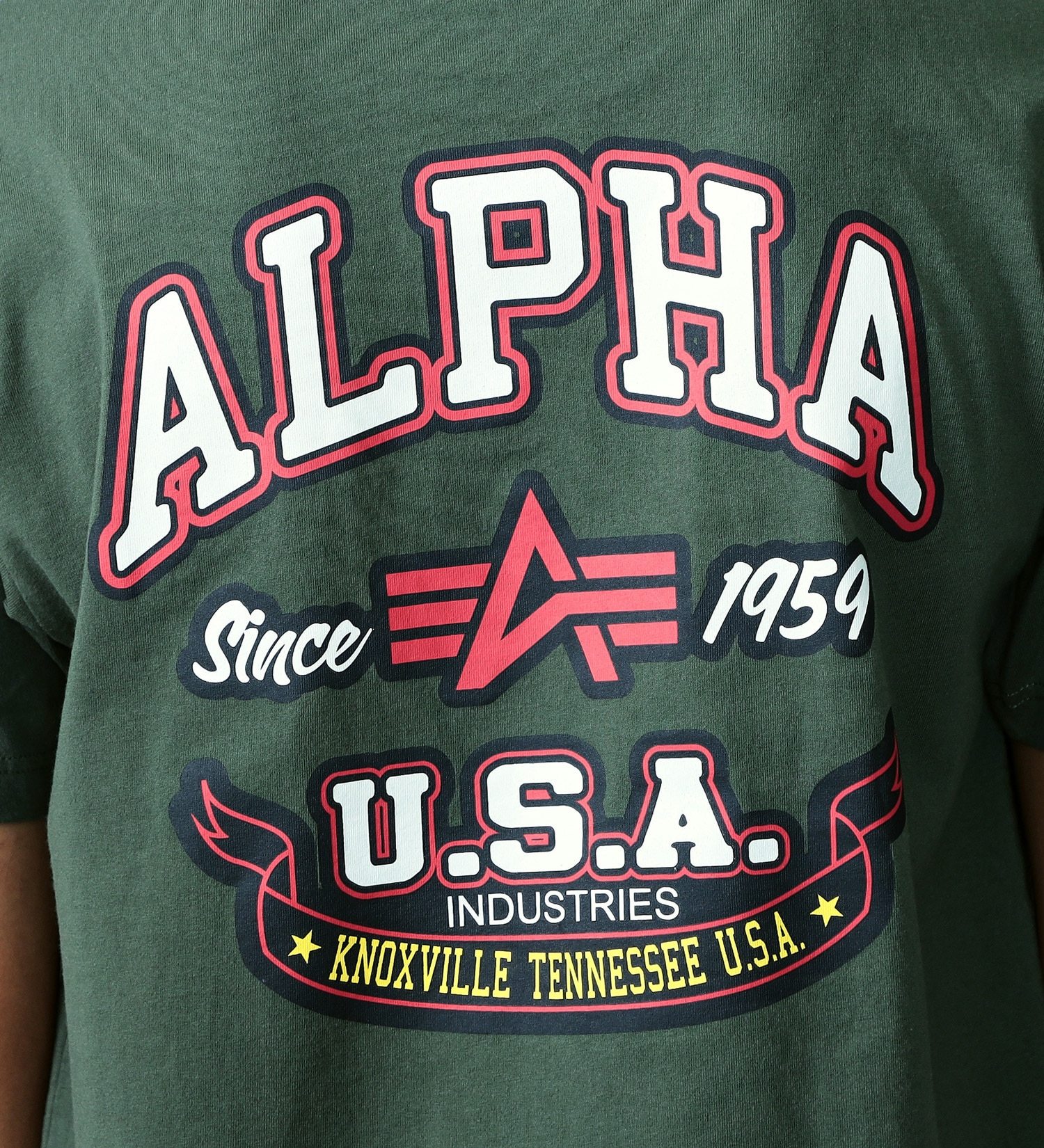ALPHA(アルファ)の【おまとめ割対象】FLYING-Aマーク バックプリントTシャツ 半袖|トップス/Tシャツ/カットソー/メンズ|グリーン