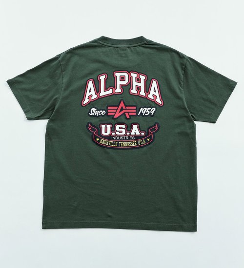 ALPHA(アルファ)の【大きいサイズ】FLYING-Aマーク バックプリントTシャツ 半袖|トップス/Tシャツ/カットソー/メンズ|グリーン