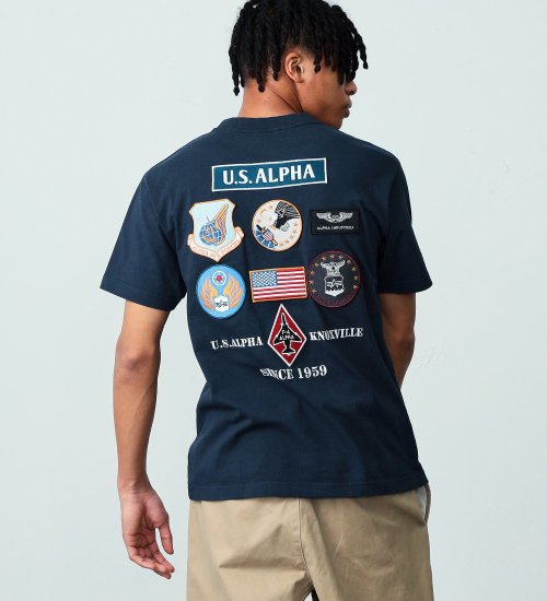 ALPHA(アルファ)のフライトパッチ Tシャツ 半袖|トップス/Tシャツ/カットソー/メンズ|ネイビー