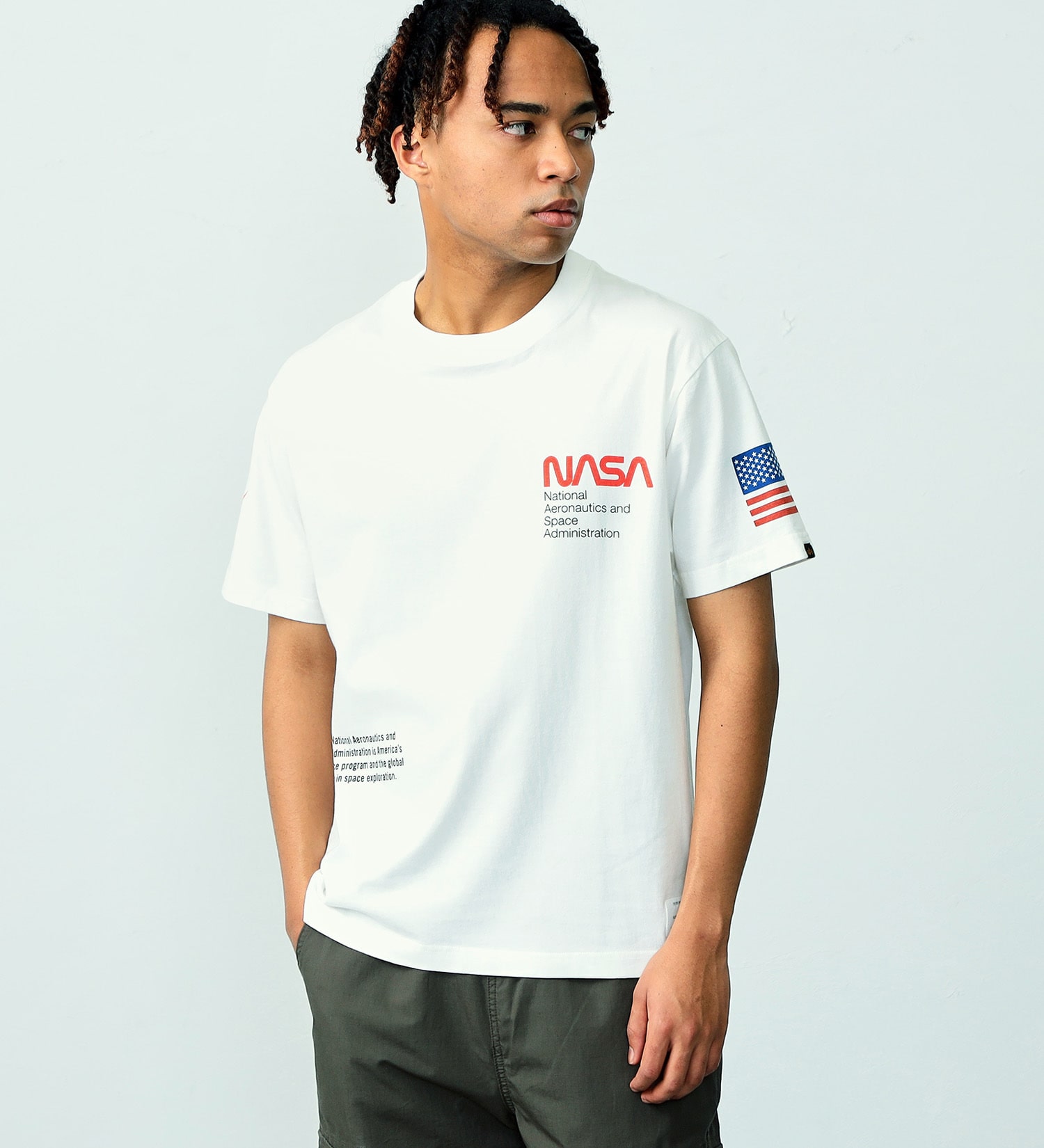 ALPHA(アルファ)の【おまとめ割対象】NASA ロゴプリントTシャツ 半袖|トップス/Tシャツ/カットソー/メンズ|ホワイト