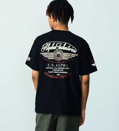 ALPHA(アルファ)のヘリンボーン バックプリントTシャツ 半袖|トップス/Tシャツ/カットソー/メンズ|ブラック