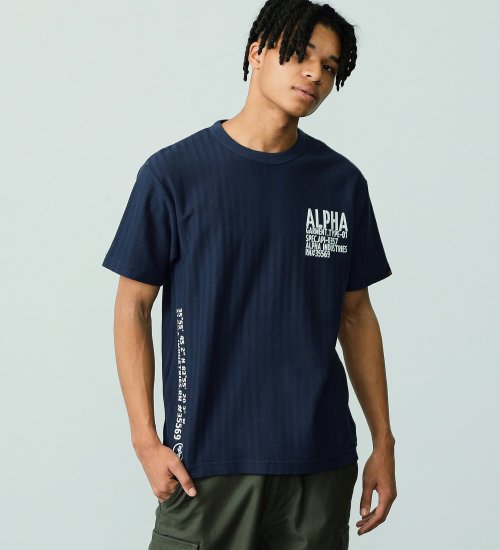 ALPHA(アルファ)のヘリンボーン ステンシル風プリントTシャツ 半袖|トップス/Tシャツ/カットソー/メンズ|ネイビー