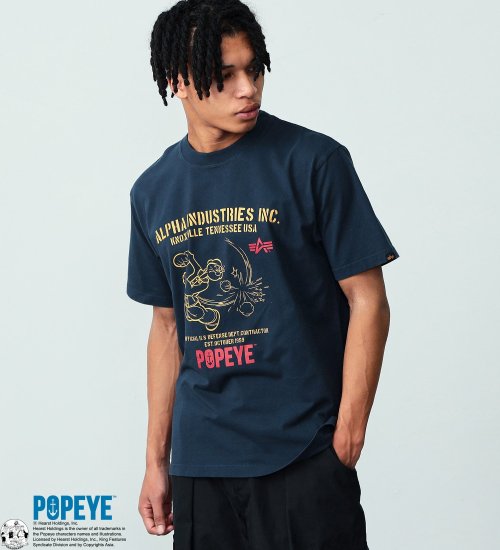 ALPHA(アルファ)の【TIME SALE】POPEYE(TM)xALPHA プリントTシャツ(パンチ)|トップス/Tシャツ/カットソー/メンズ|ネイビー