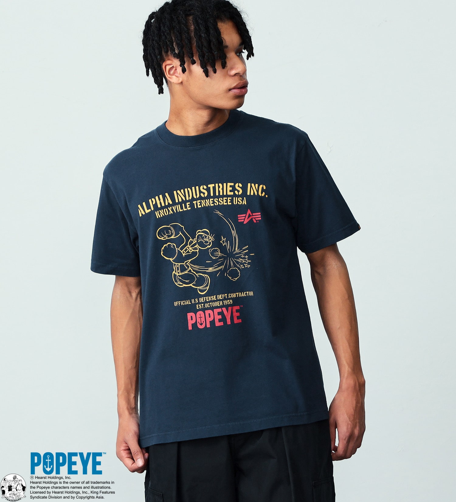 ガレージセール】POPEYE(TM)xALPHA プリントTシャツ(パンチ)|ALPHA|アルファ