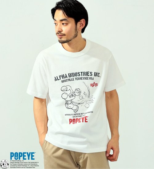 ALPHA(アルファ)のPOPEYE(TM)xALPHA プリントTシャツ(パンチ)|トップス/Tシャツ/カットソー/メンズ|ホワイト