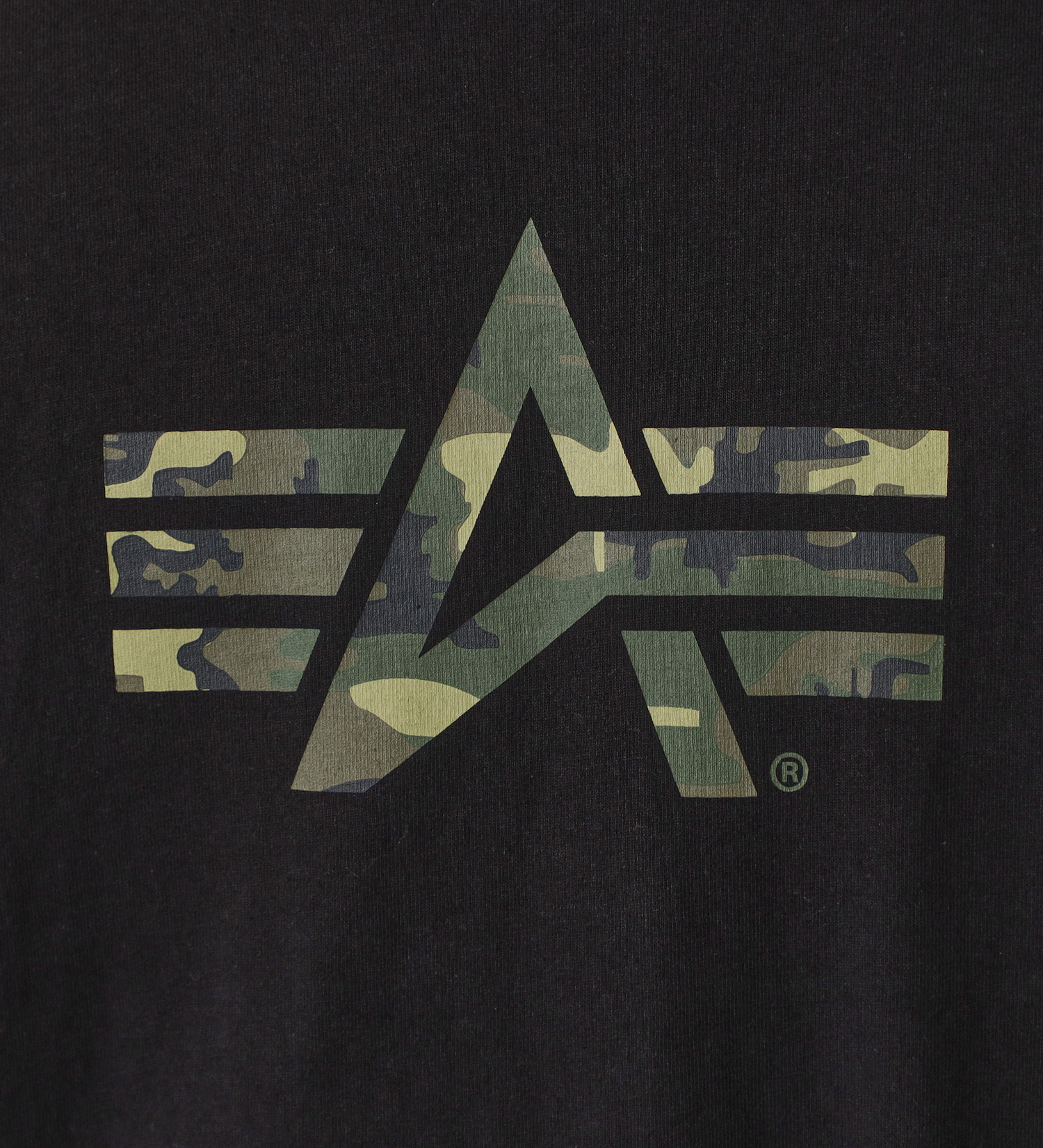 ALPHA(アルファ)の【GW SALE】Aマークプリント 長袖Tシャツ(ウッドランドカモ柄)|トップス/Tシャツ/カットソー/メンズ|ブラック
