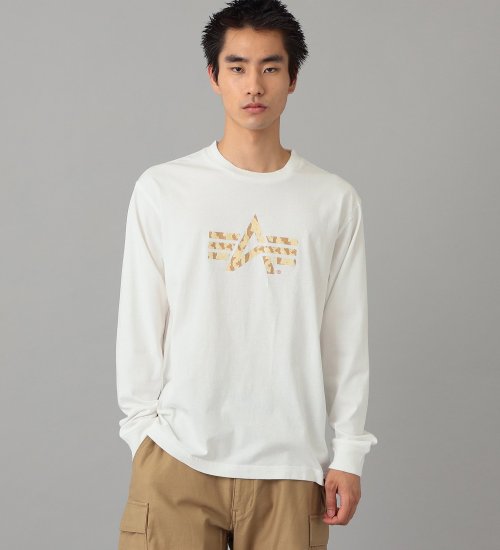 ALPHA(アルファ)のAマークプリント 長袖Tシャツ(デザートカモ柄)|トップス/Tシャツ/カットソー/メンズ|ホワイト