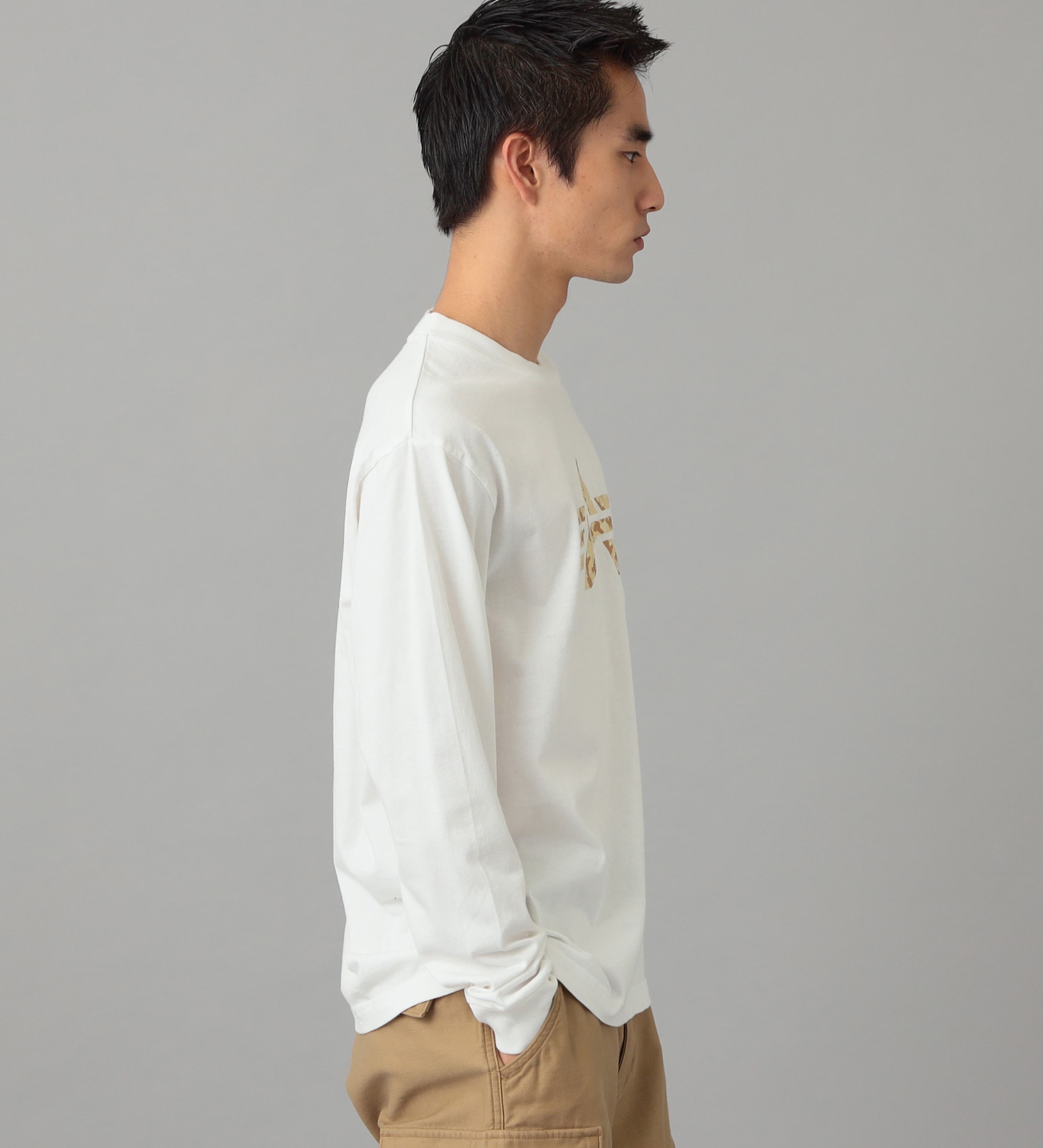 ALPHA(アルファ)の【GW SALE】Aマークプリント 長袖Tシャツ(デザートカモ柄)|トップス/Tシャツ/カットソー/メンズ|ホワイト