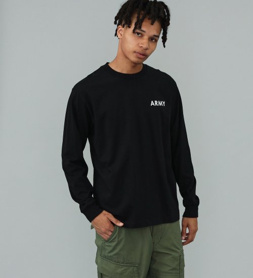 ALPHA(アルファ)のARMYワンポイントプリント長袖Tシャツ|トップス/Tシャツ/カットソー/メンズ|ブラック