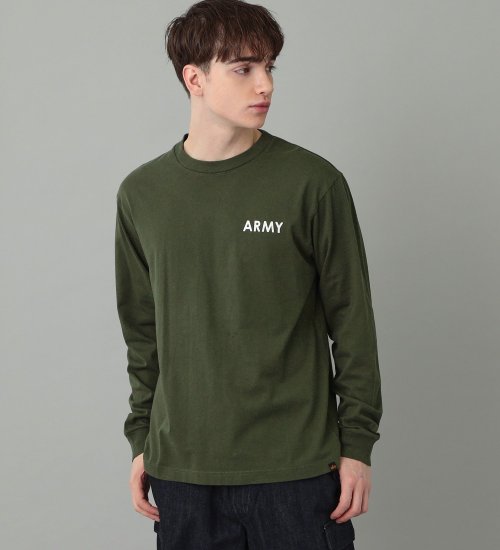 ALPHA(アルファ)のARMYワンポイントプリント長袖Tシャツ|トップス/Tシャツ/カットソー/メンズ|グリーン