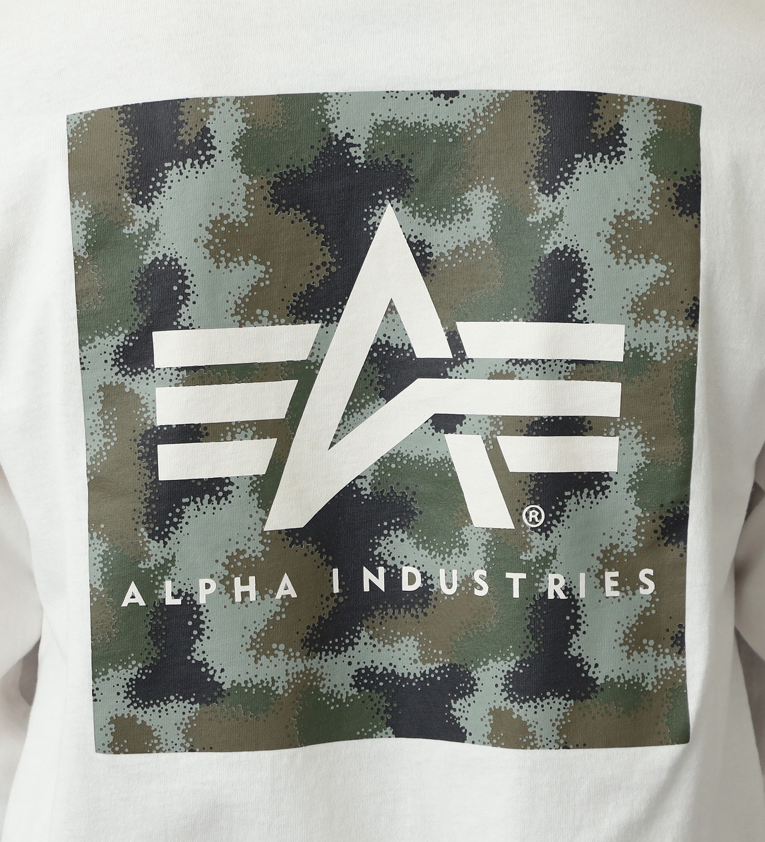 ALPHA(アルファ)の【GW SALE】【大きいサイズ】バックプリントボックスロゴ  長袖Tシャツ(カモ柄)|トップス/Tシャツ/カットソー/メンズ|ホワイト